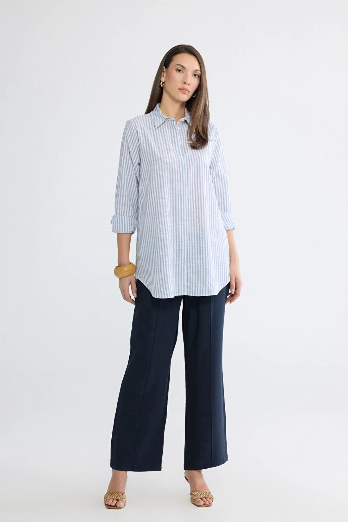 LCWAIKIKI Classic Mavi Çizgili Kadın Gömlek Tunik