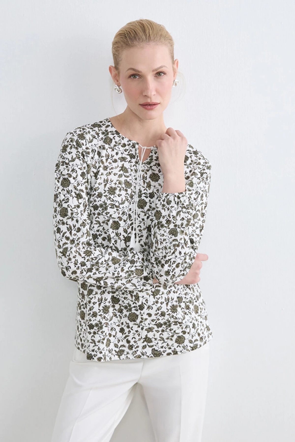 LCW Grace Yeşil Bağlamalı Yaka Çiçekli Bluz