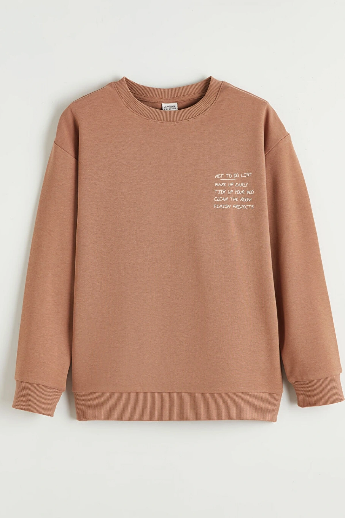 LCW Kids Kahverengi Yazı Baskılı Erkek Çocuk Sweatshirt