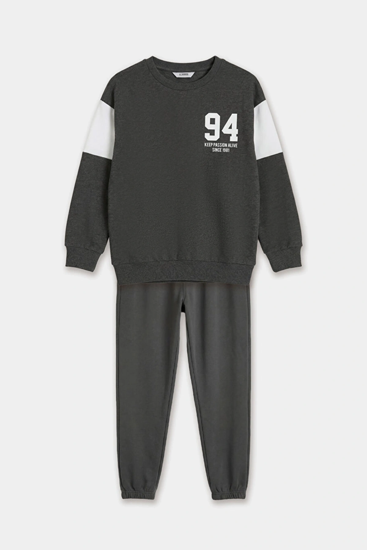 LCW Kids Antrasit Bisiklet Yaka Baskılı Erkek Çocuk Eşofman Takımı