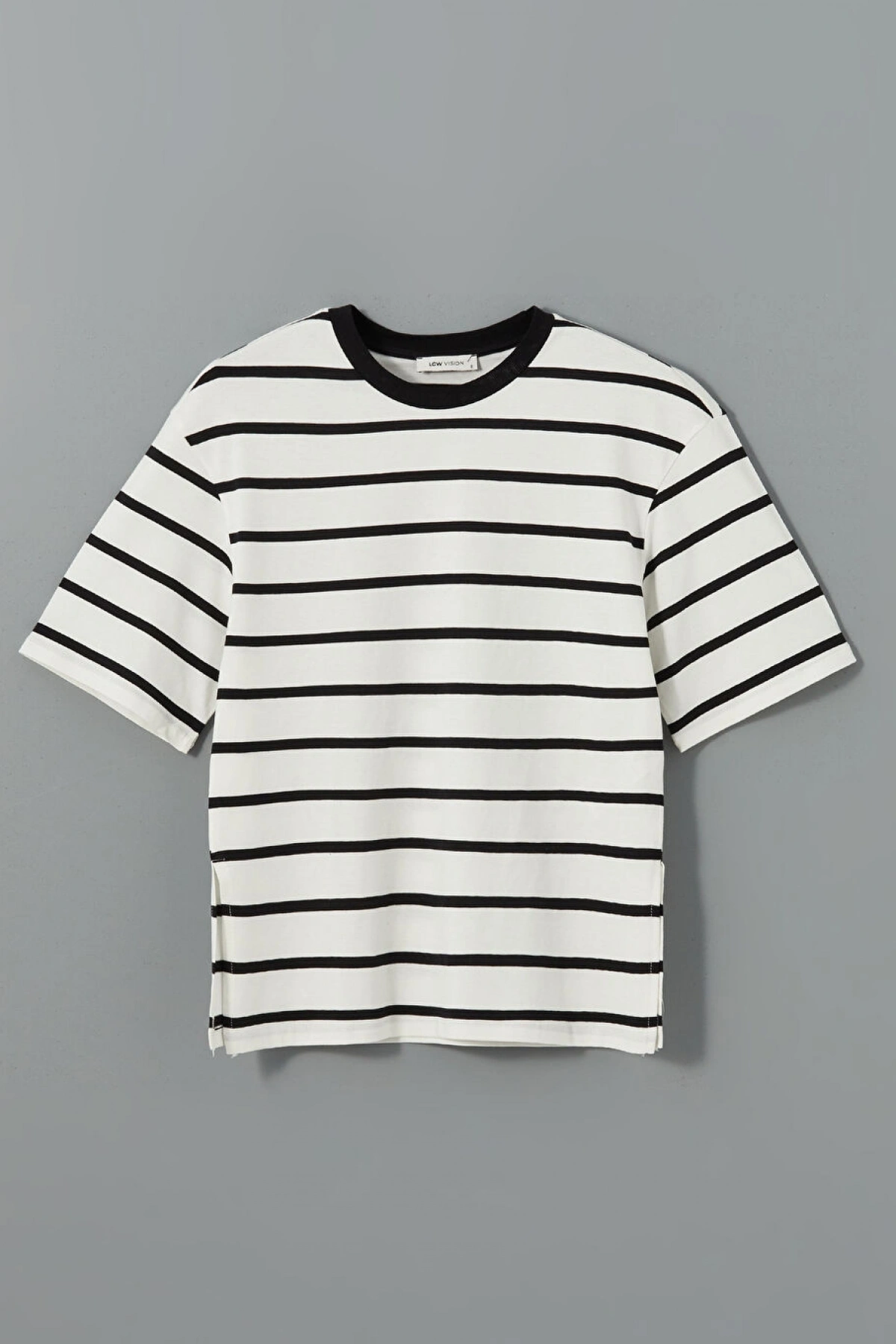 LCW Vision Siyah Bisiklet Yaka Çizgili Kadın Tişört