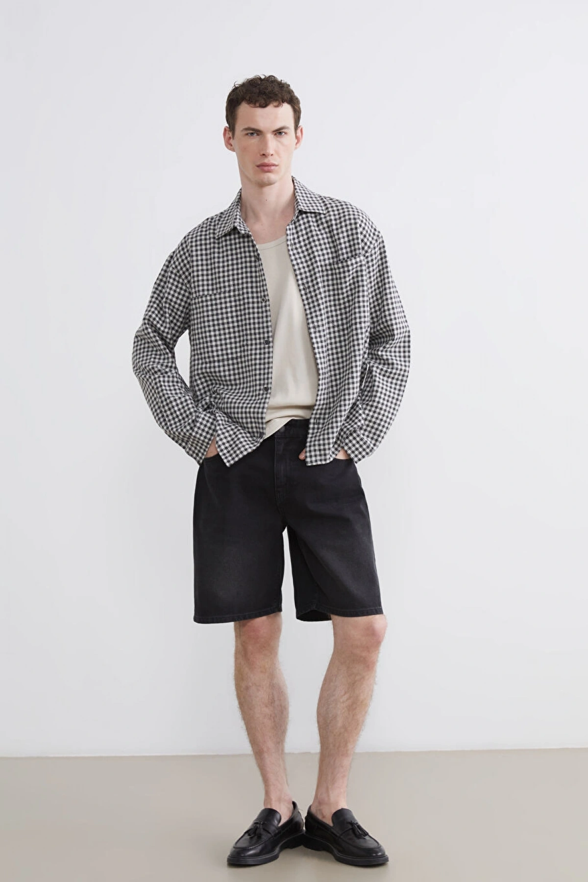 XSIDE Siyah Loose Fit Erkek Jean Şort