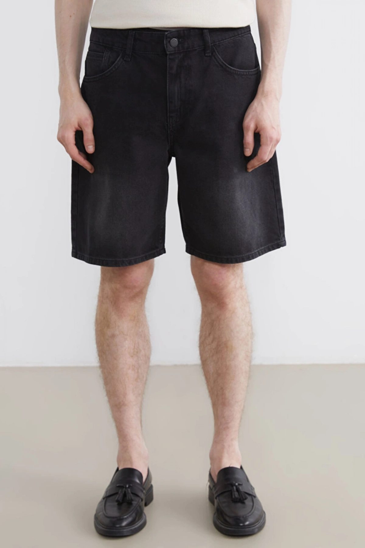 XSIDE Siyah Loose Fit Erkek Jean Şort