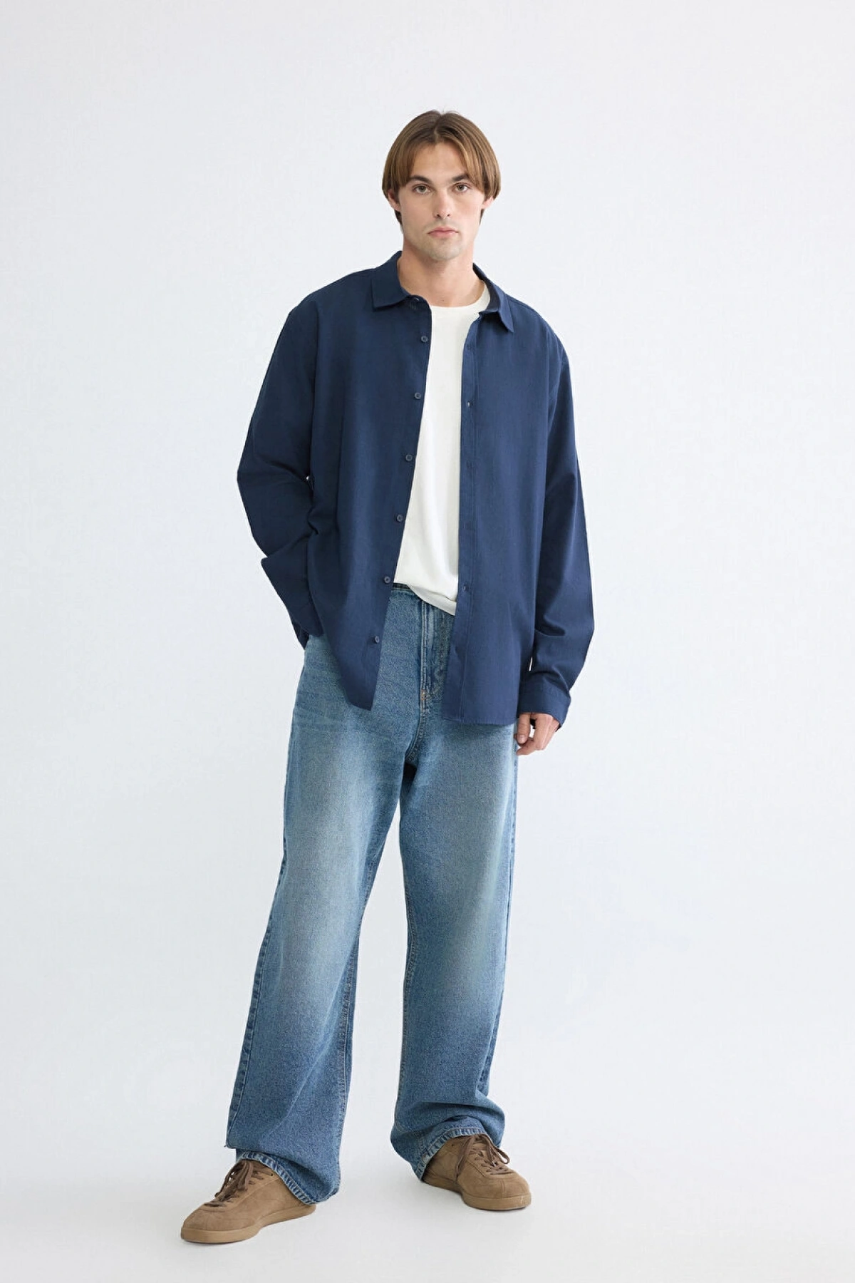 XSIDE Lacivert Regular Fit Poplin Erkek Gömlek