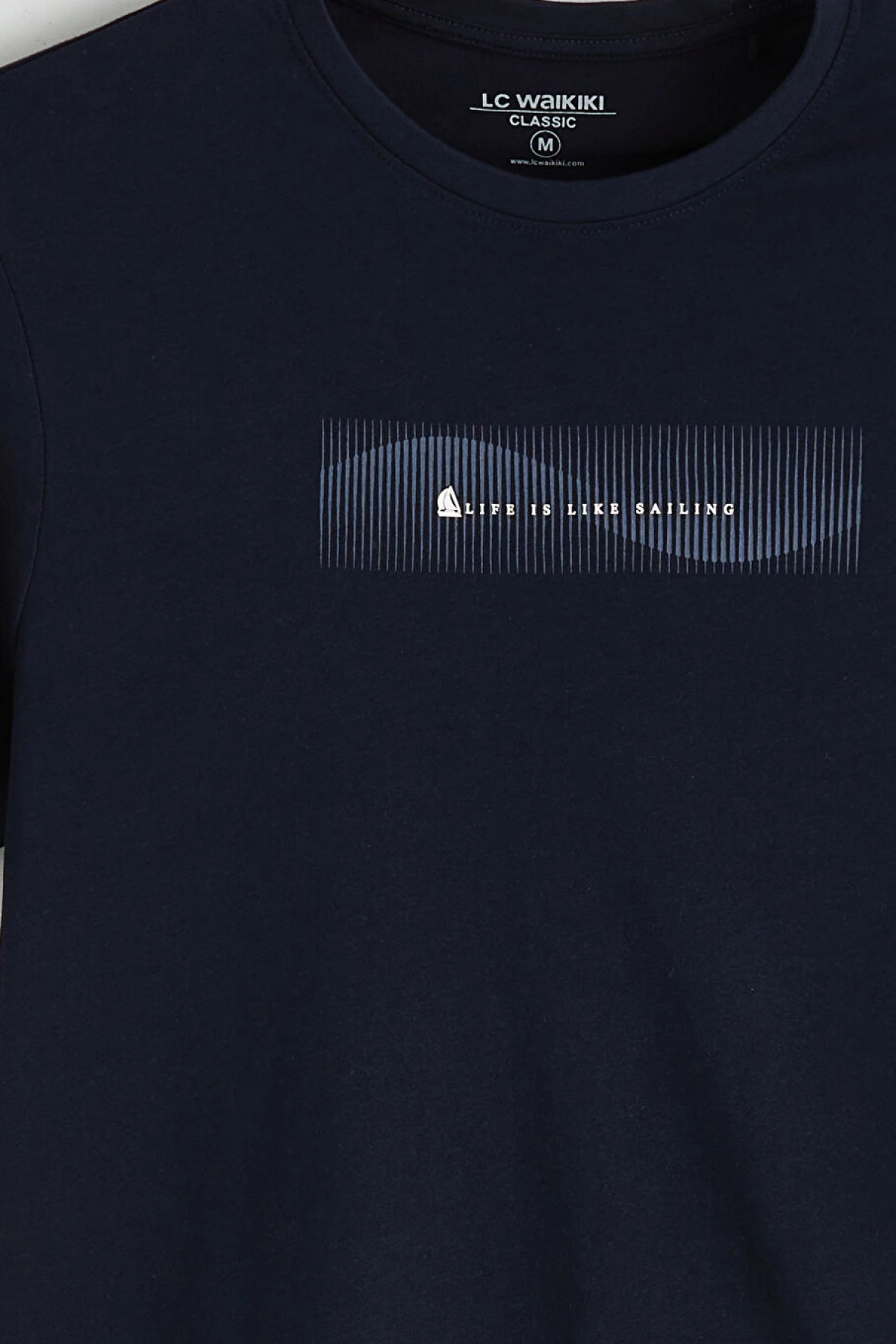 CWAIKIKI Classic Lacivert Bisiklet Yaka Baskılı Penye Erkek Tişör