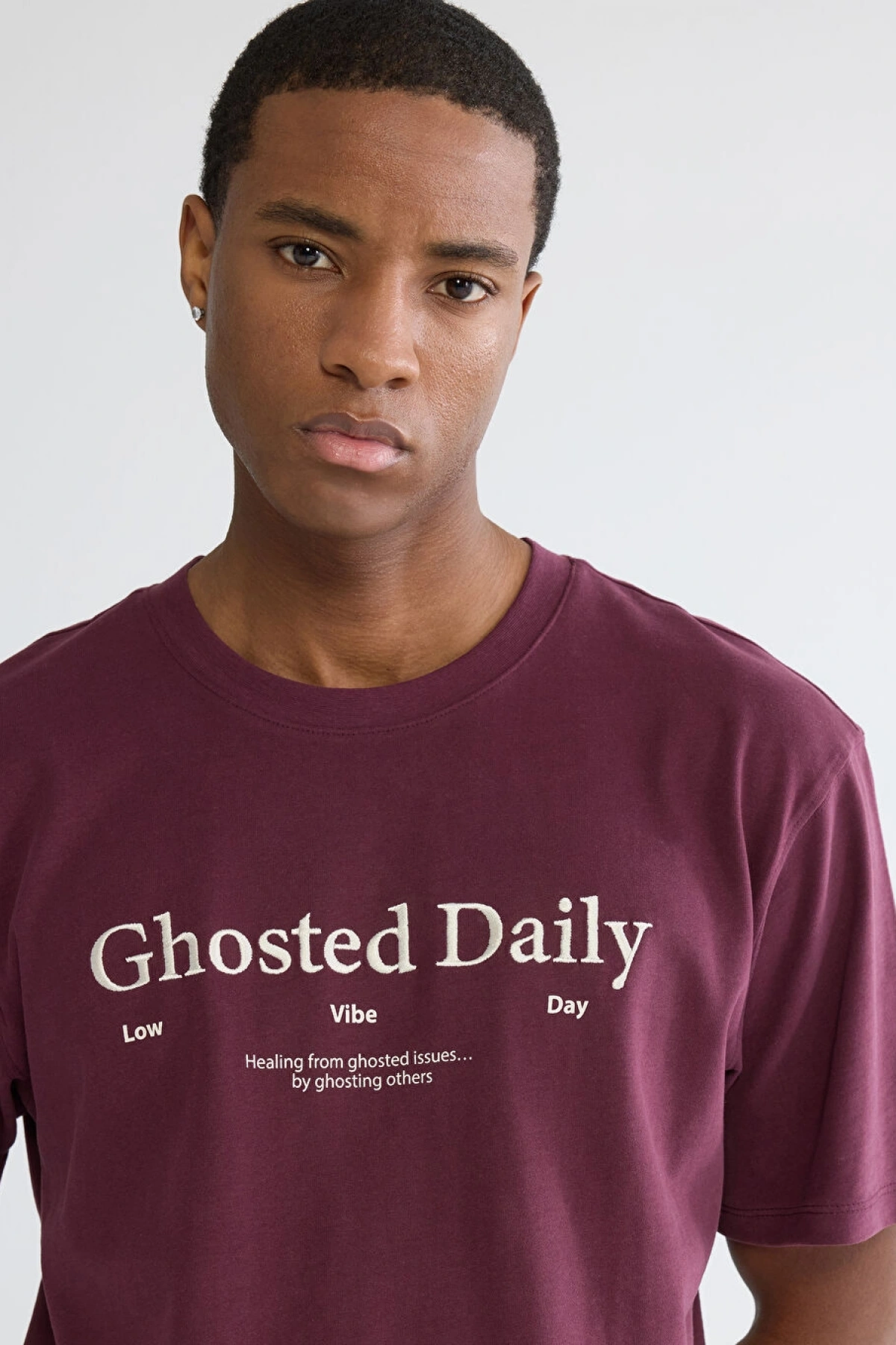 XSIDE Bordo Bisiklet Yaka Baskılı Penye Erkek Tişört