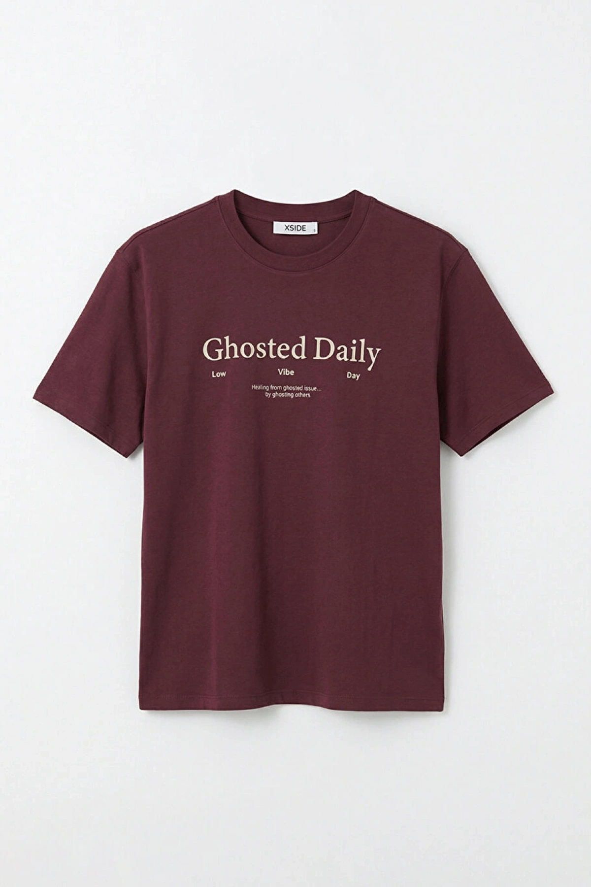 XSIDE Bordo Bisiklet Yaka Baskılı Penye Erkek Tişört