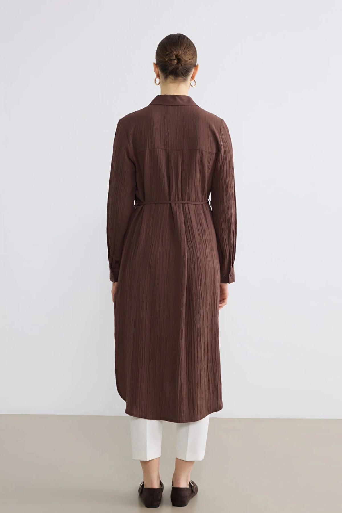 LCWAIKIKI Classic Kahverengi Dokulu Oversize Kadın Gömlek Tunik