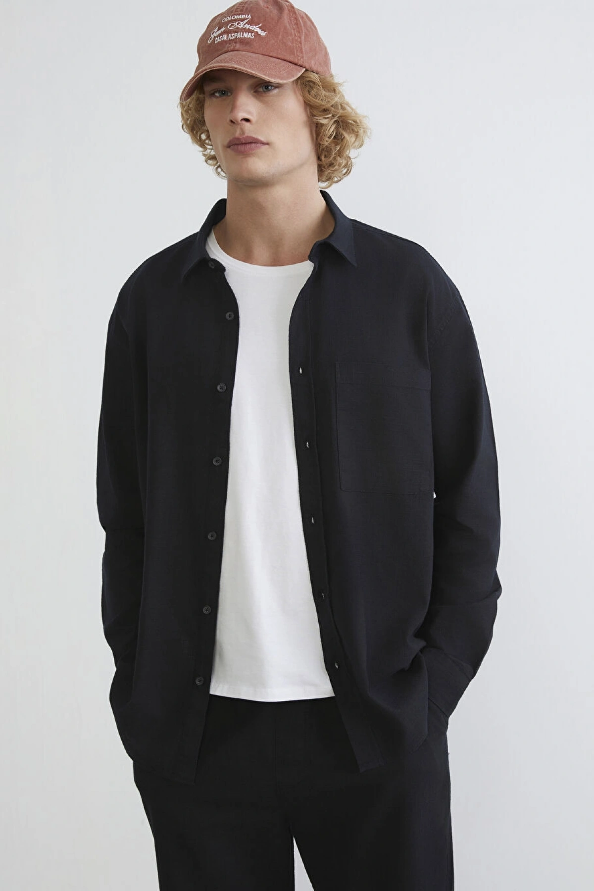 XSIDE Siyah Regular Fit Erkek Keten Görünümlü Gömlek