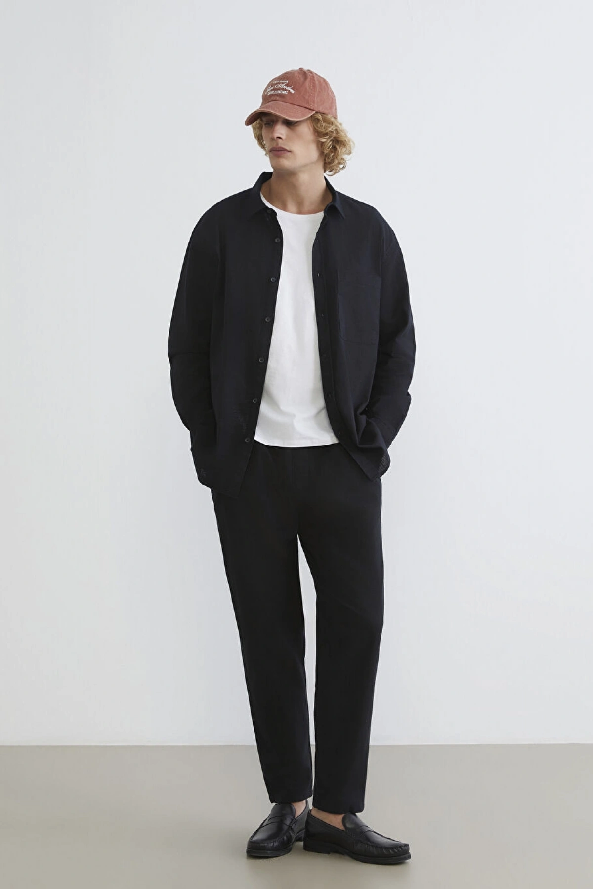 XSIDE Siyah Regular Fit Erkek Keten Görünümlü Gömlek