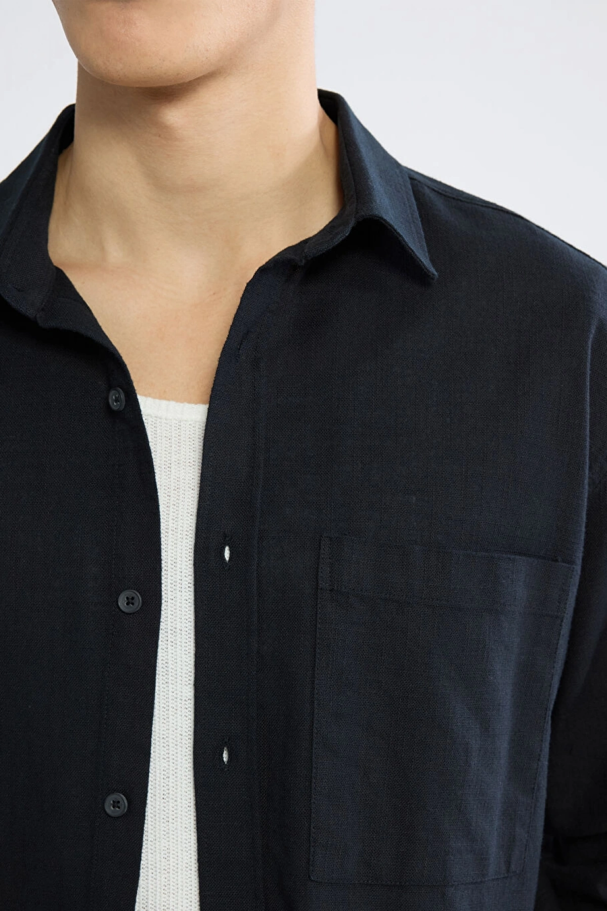 XSIDE Siyah Regular Fit Erkek Keten Görünümlü Gömlek