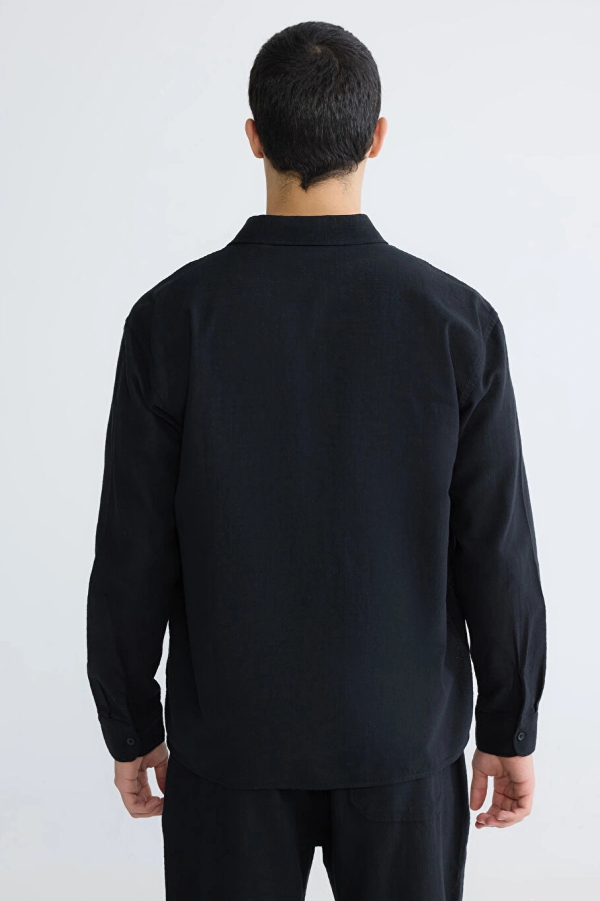 XSIDE Siyah Regular Fit Erkek Keten Görünümlü Gömlek