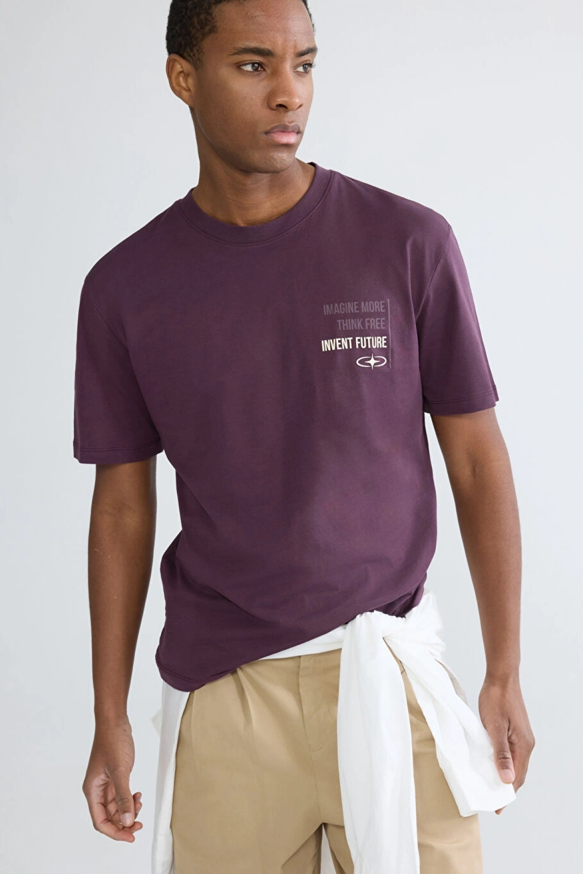 XSIDE Mürdüm Bisiklet Yaka Baskılı Penye Erkek Tişört