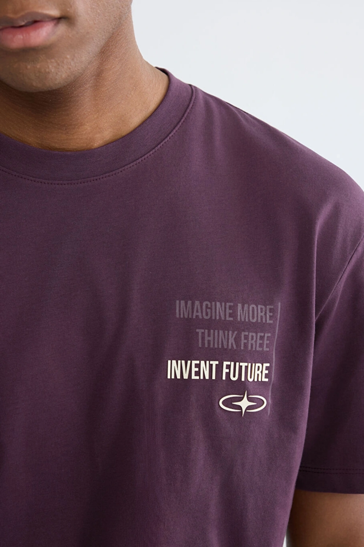 XSIDE Mürdüm Bisiklet Yaka Baskılı Penye Erkek Tişört