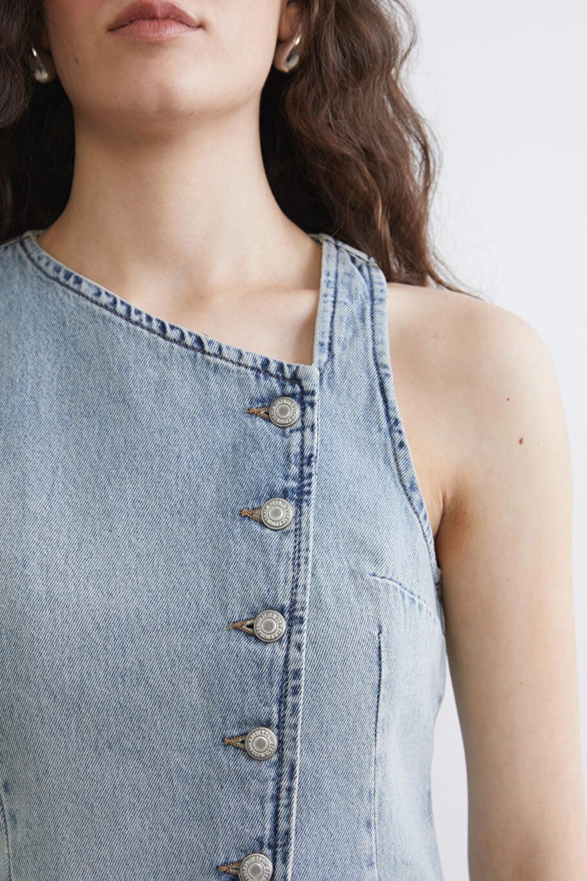 LCW Vision Indigo Kayık Yaka Kadın Jean Yelek