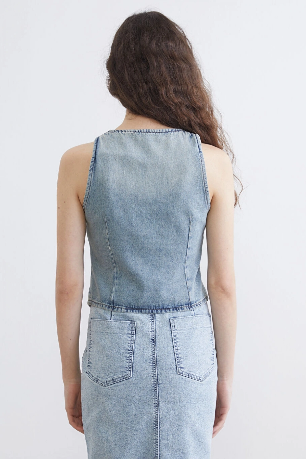 LCW Vision Indigo Kayık Yaka Kadın Jean Yelek