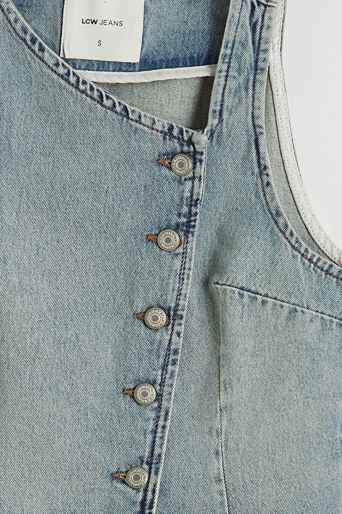 LCW Vision Indigo Kayık Yaka Kadın Jean Yelek