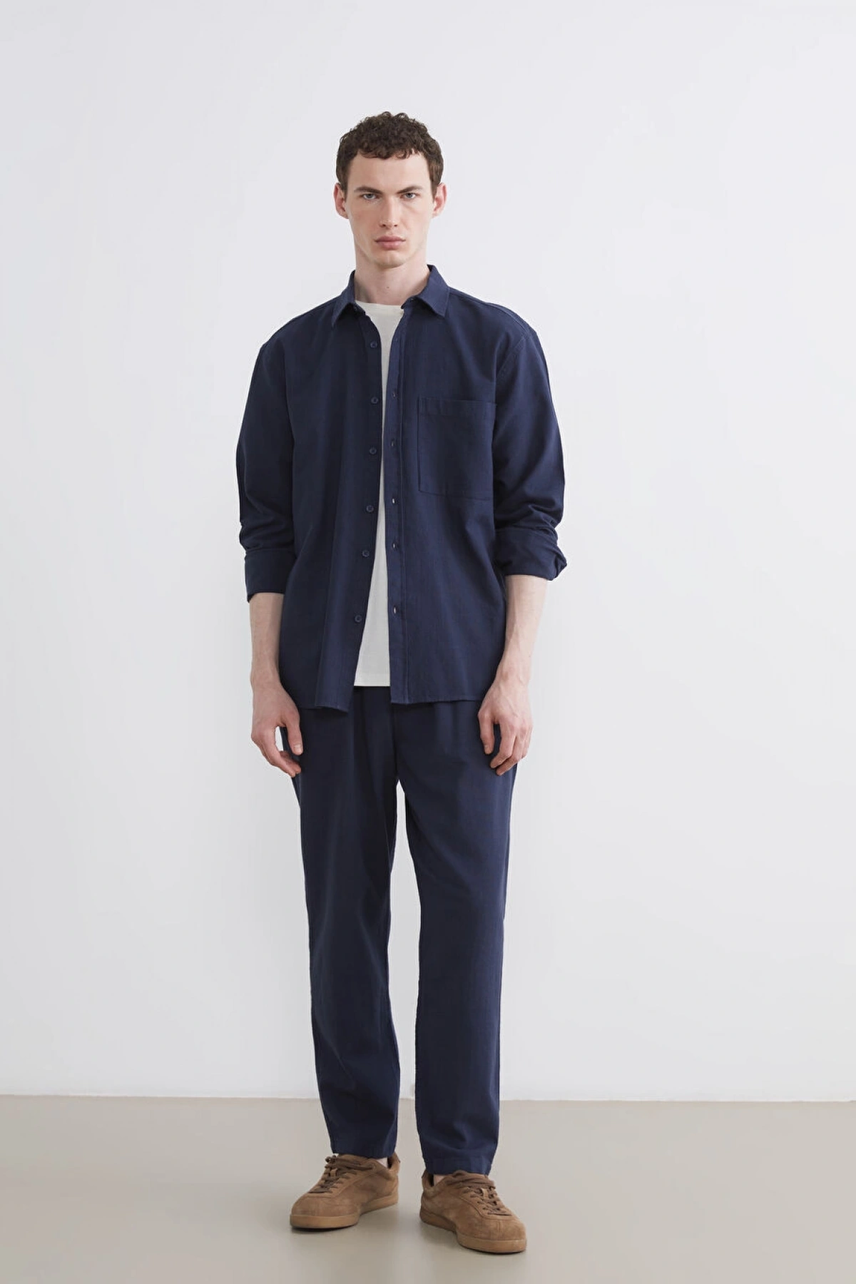 XSIDE Lacivert Regular Fit Erkek Keten Görünümlü Gömlek