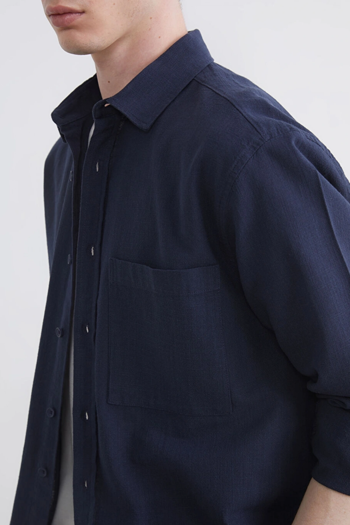 XSIDE Lacivert Regular Fit Erkek Keten Görünümlü Gömlek
