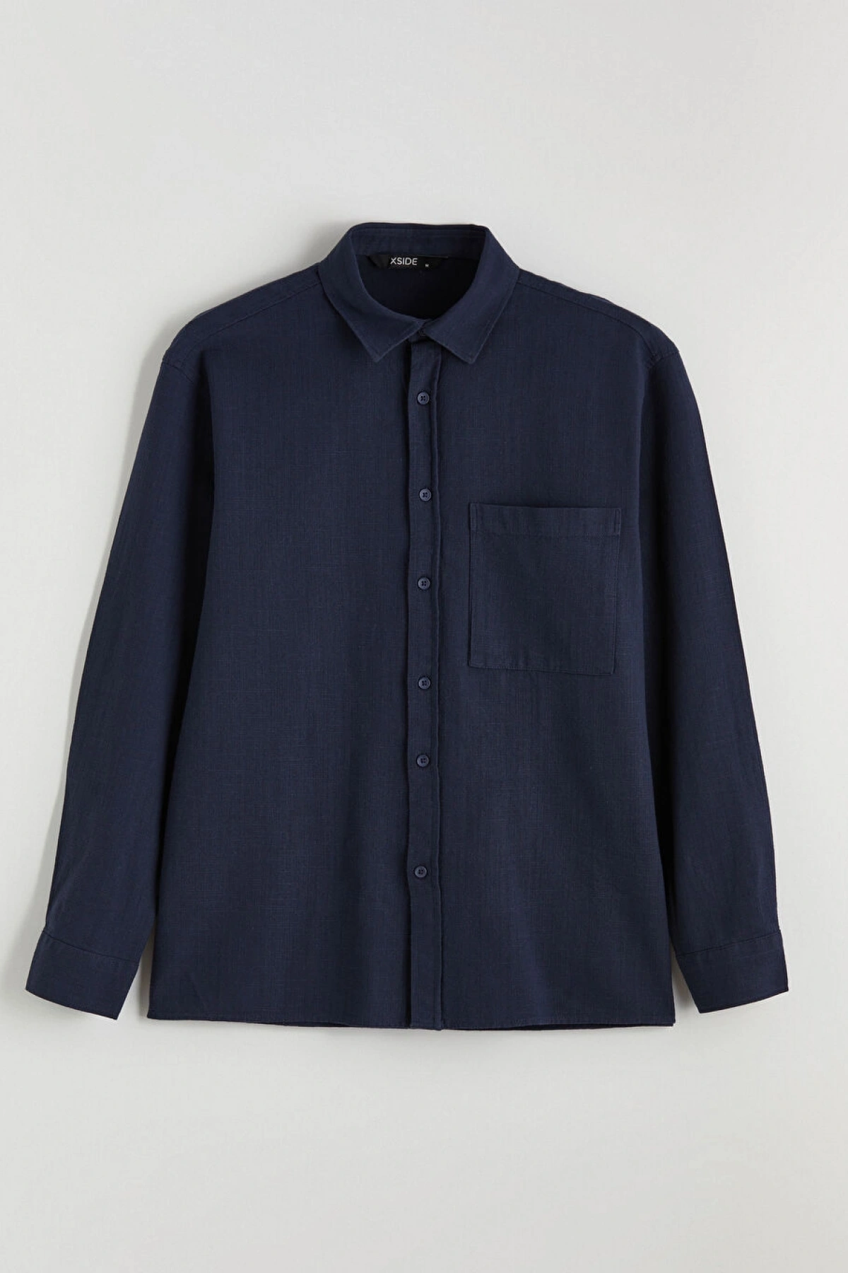 XSIDE Lacivert Regular Fit Erkek Keten Görünümlü Gömlek