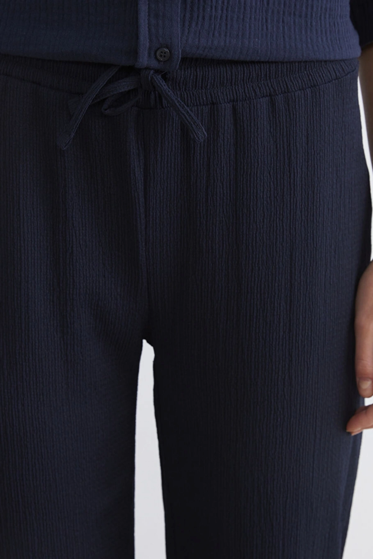 LCW Comfort Lacivert Beli Lastikli Dokulu Kadın Pantolon