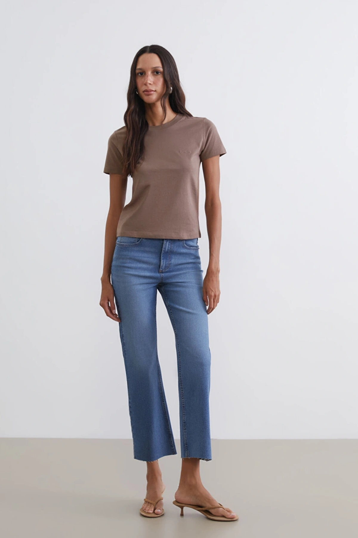 LCW Vision Kahverengi Bisiklet Yaka Kadın Tişört