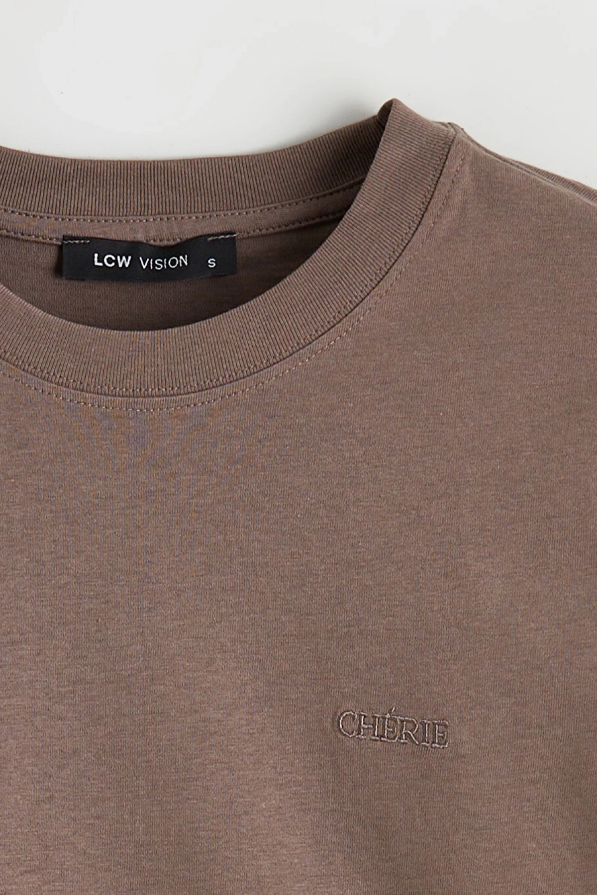 LCW Vision Kahverengi Bisiklet Yaka Kadın Tişört