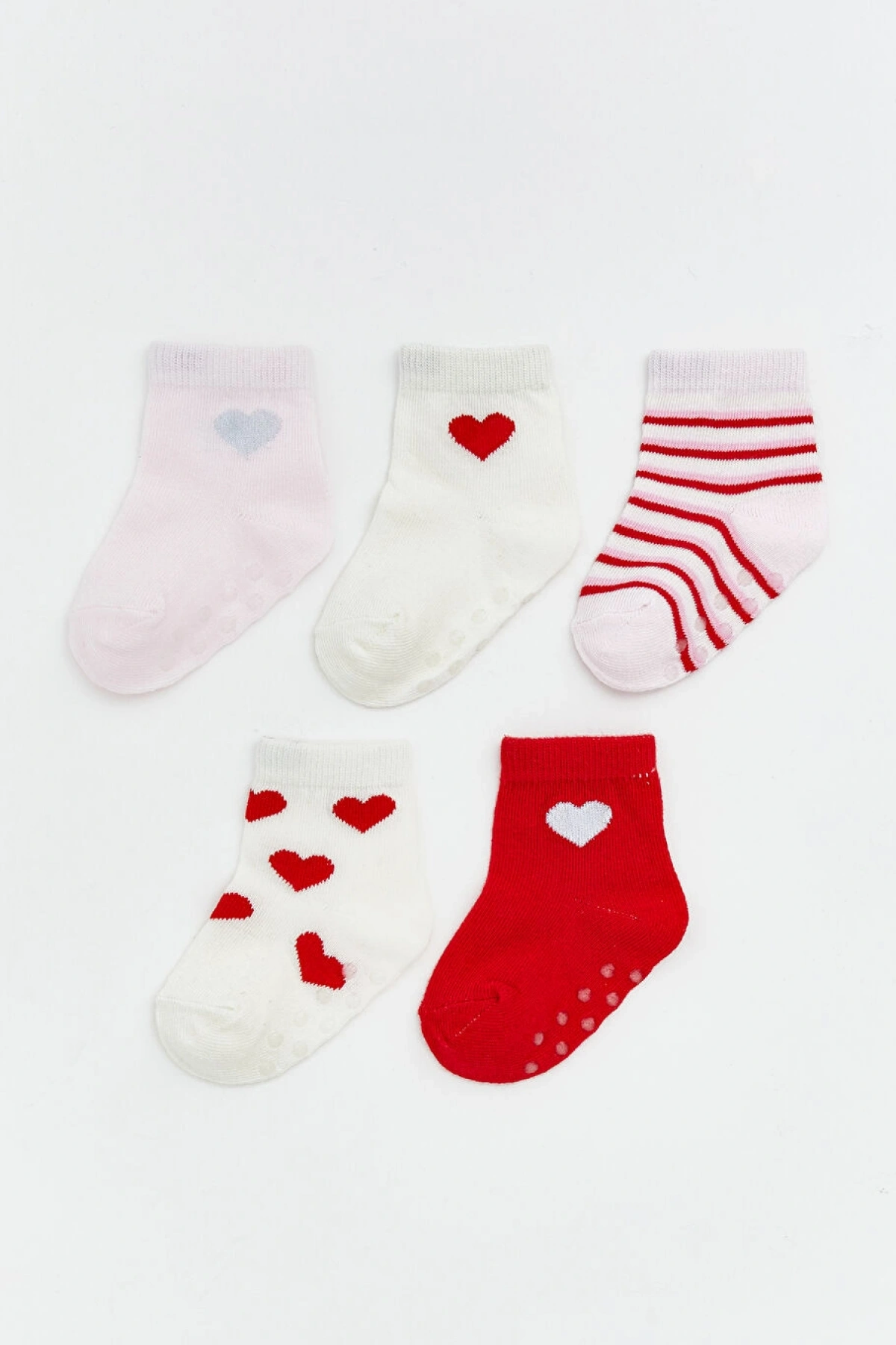LCW baby Pembe Kalp Desenli Kız Bebek Soket Çorap 5li