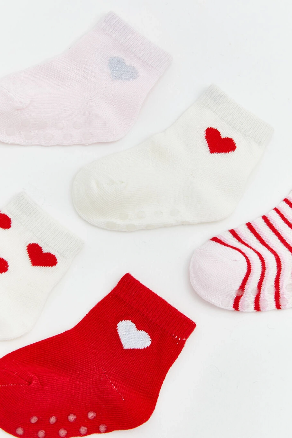 LCW baby Pembe Kalp Desenli Kız Bebek Soket Çorap 5li