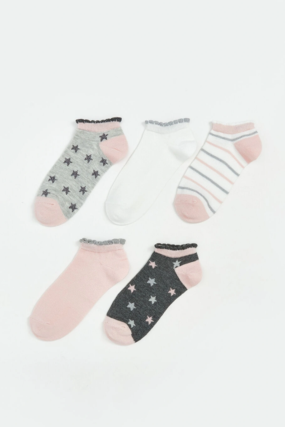 LCW Kids Gri Desenli Kız Çocuk Patik Çorap 5li