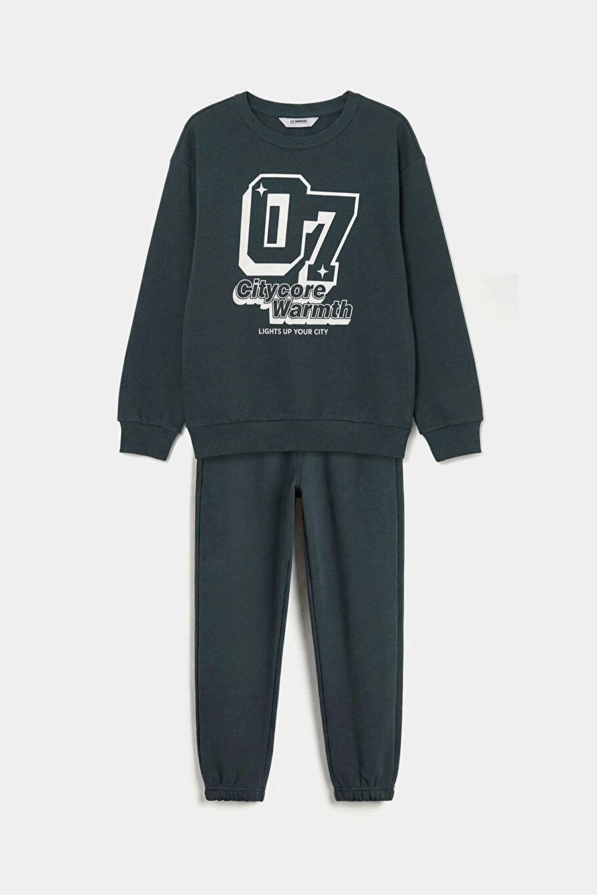 LCW Kids Antrasit Bisiklet Yaka Baskılı Erkek Çocuk Eşofman Takım