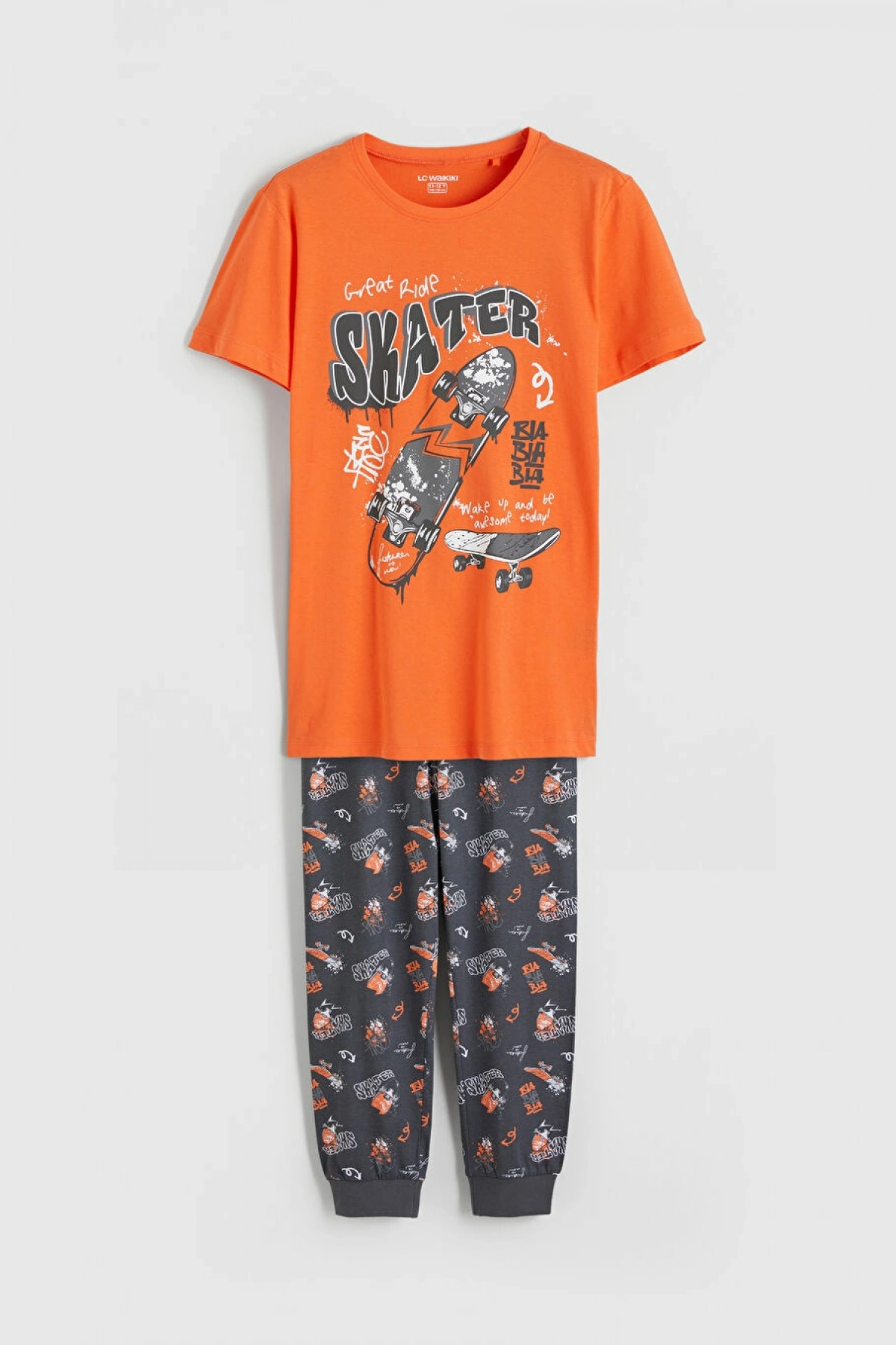 LCW Kids Turuncu Baskılı Erkek Çocuk Pijama Takımı
