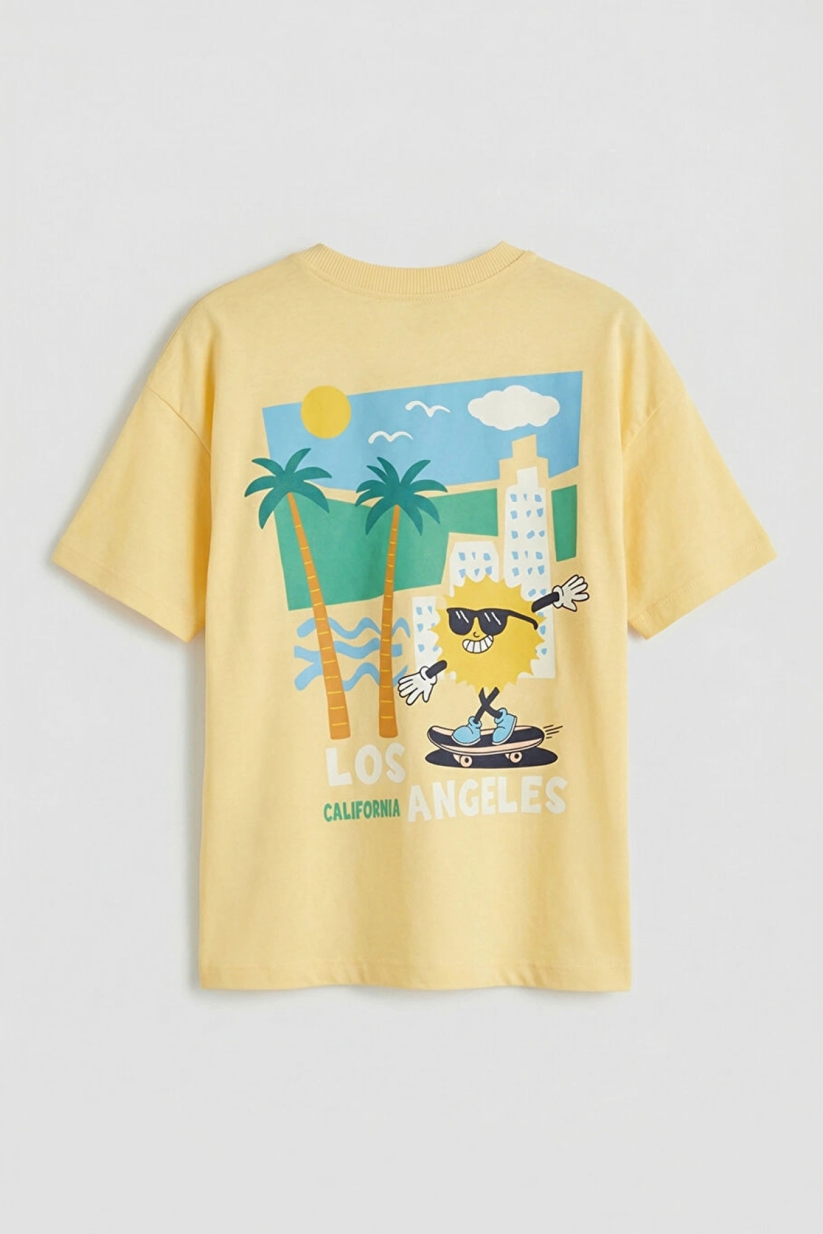 LCW Kids Sarı Los Angeles Baskılı Penye Erkek Çocuk Tişört