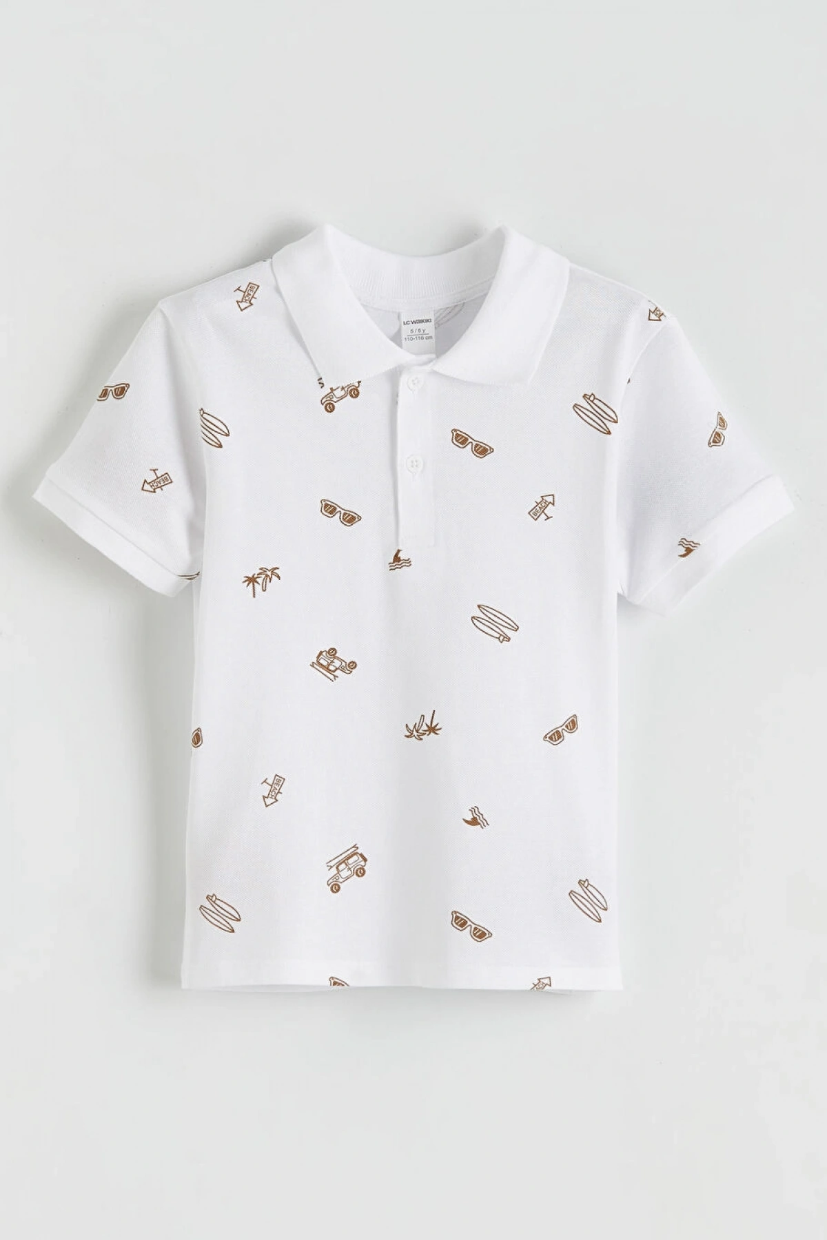 CW Kids Beyaz Polo Yaka Baskılı Erkek Çocuk Tişört