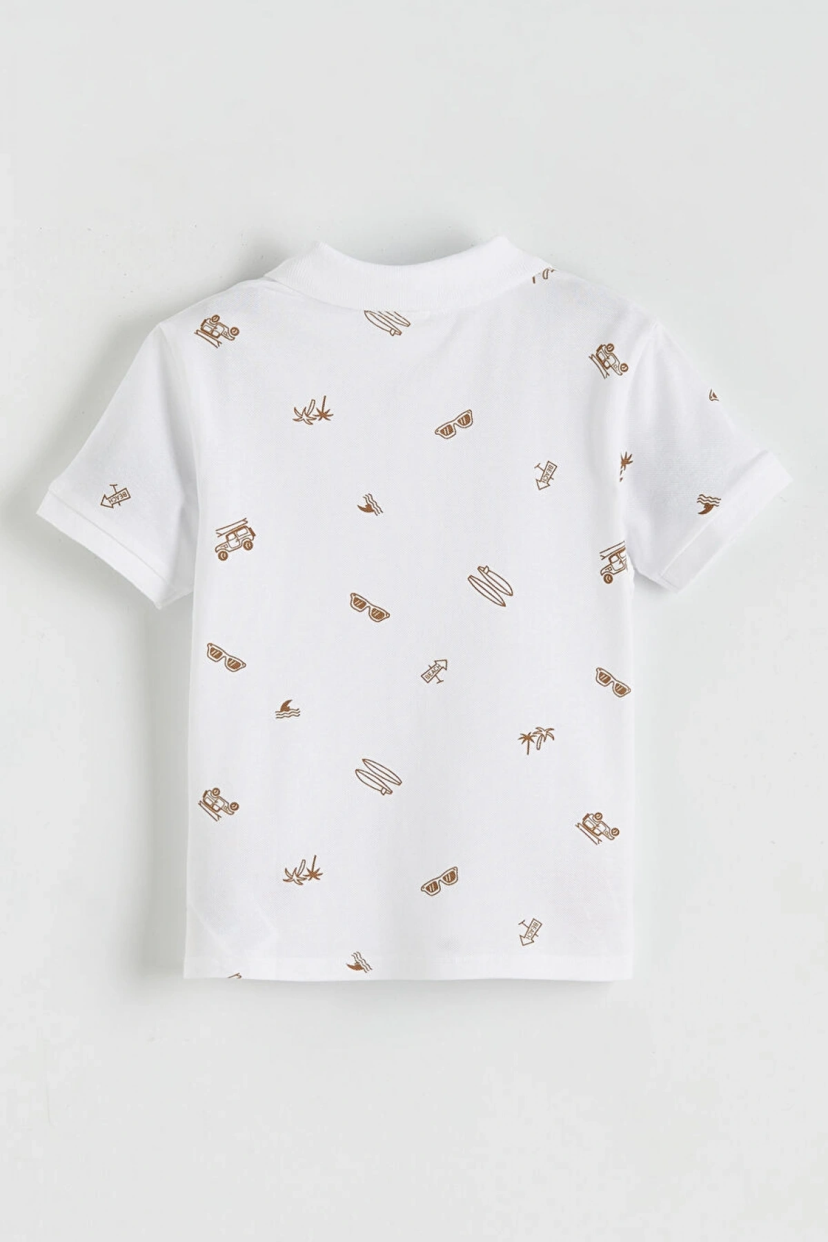 CW Kids Beyaz Polo Yaka Baskılı Erkek Çocuk Tişört