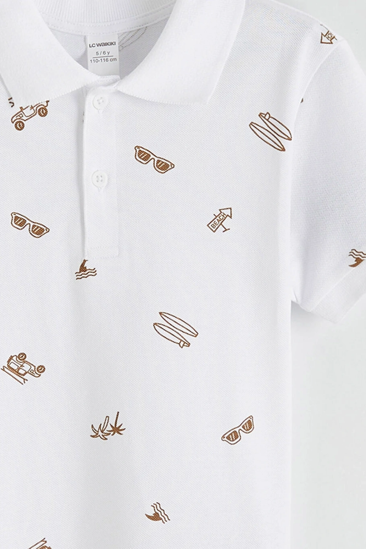 CW Kids Beyaz Polo Yaka Baskılı Erkek Çocuk Tişört