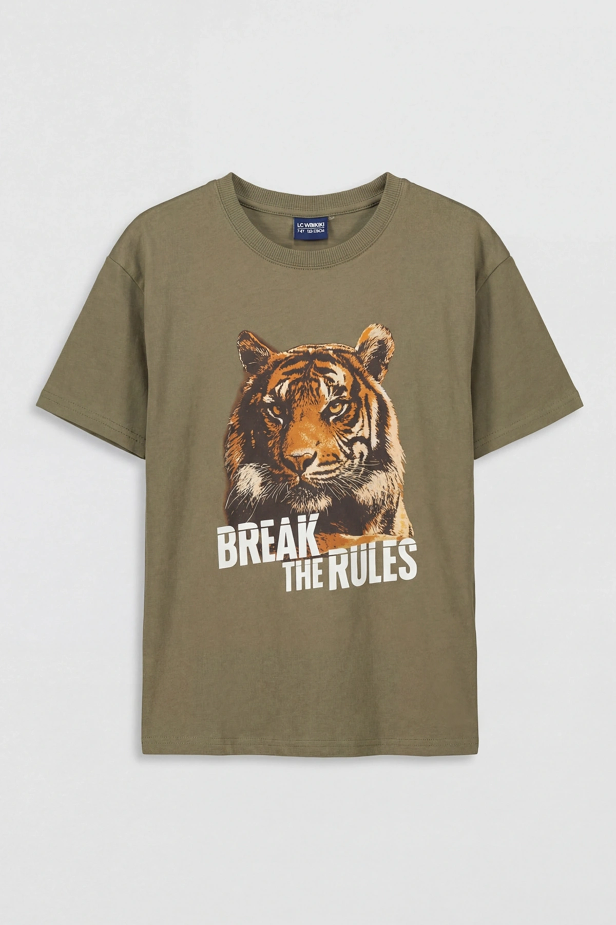 LCW Kids Haki Bisiklet Yaka Baskılı Erkek Çocuk Tişört