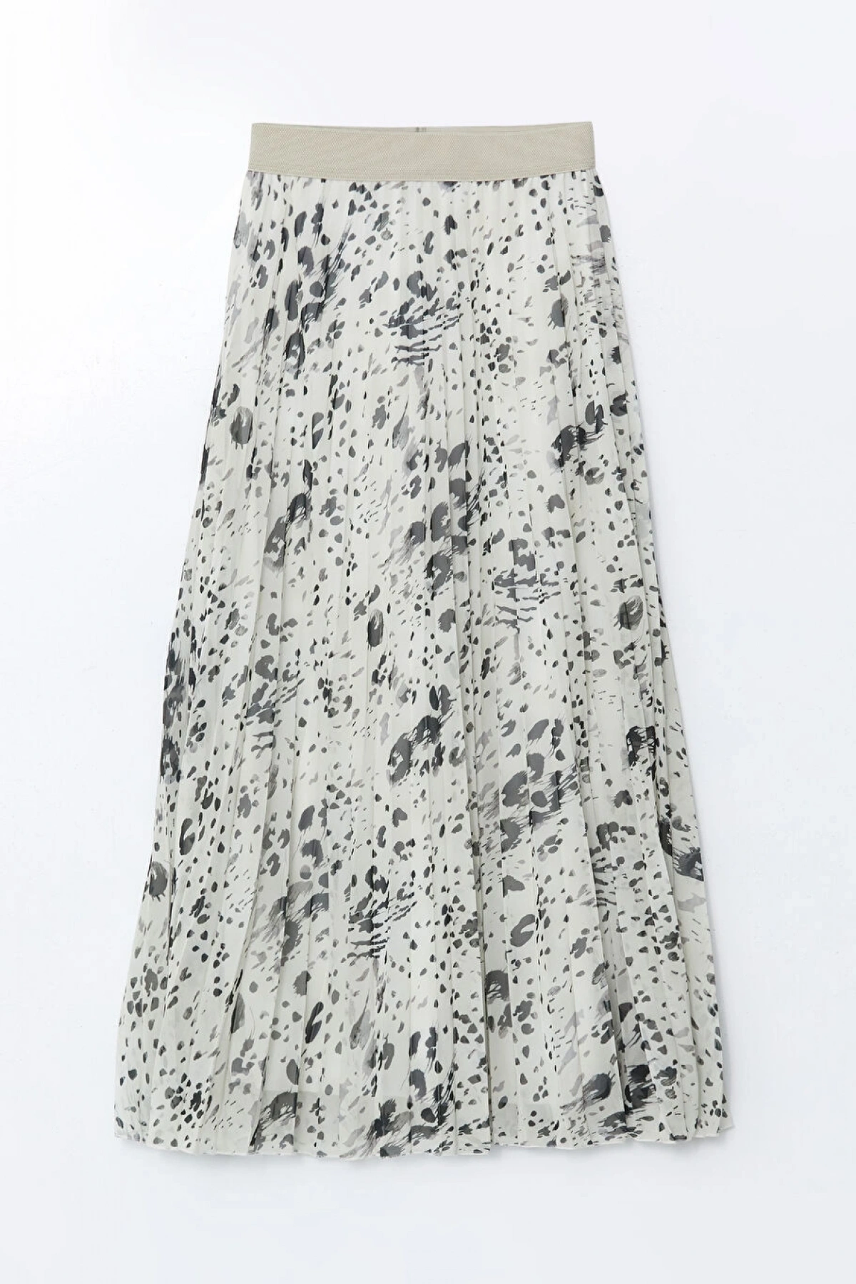 LCW Modest Bej Beli Lastikli Desenli Şifon Kadın Pileli Etek