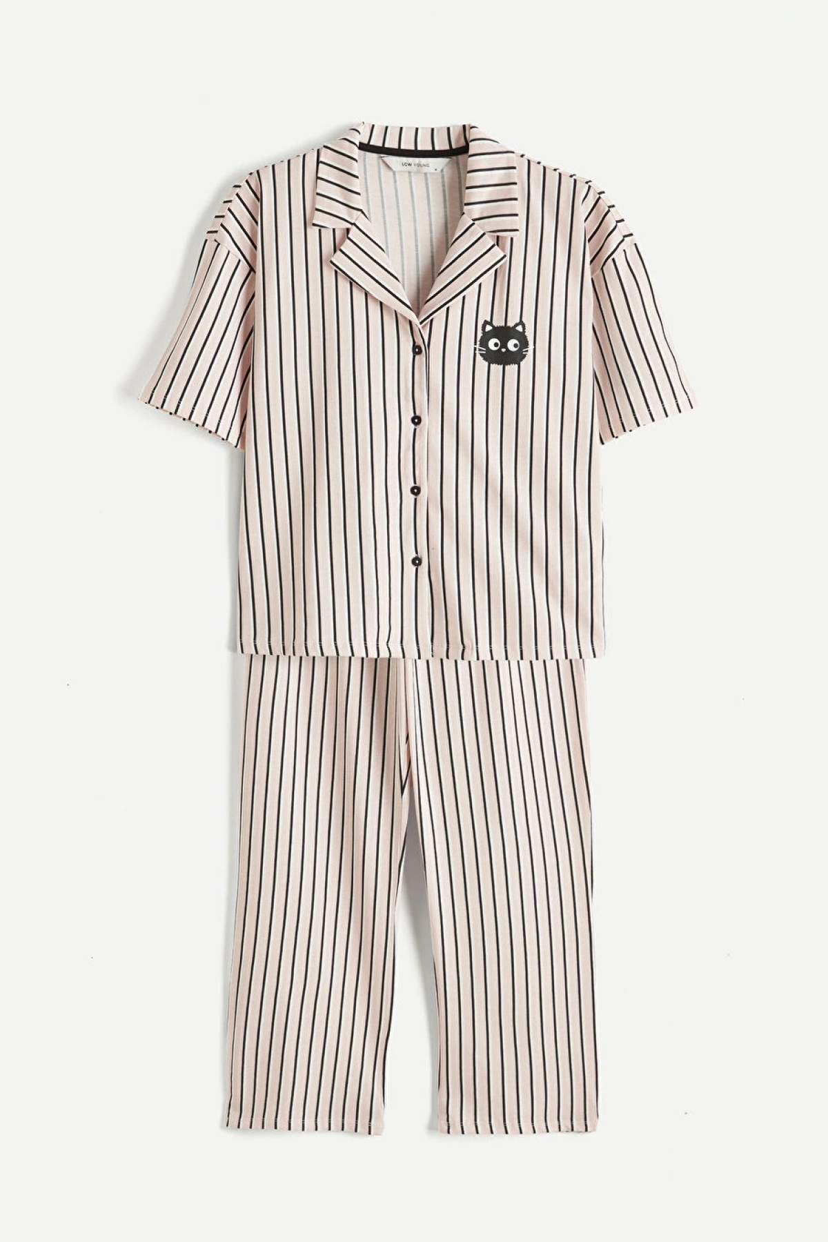 LCW Young Pembe Gömlek Yaka Çizgili Kadın Pijama Takım