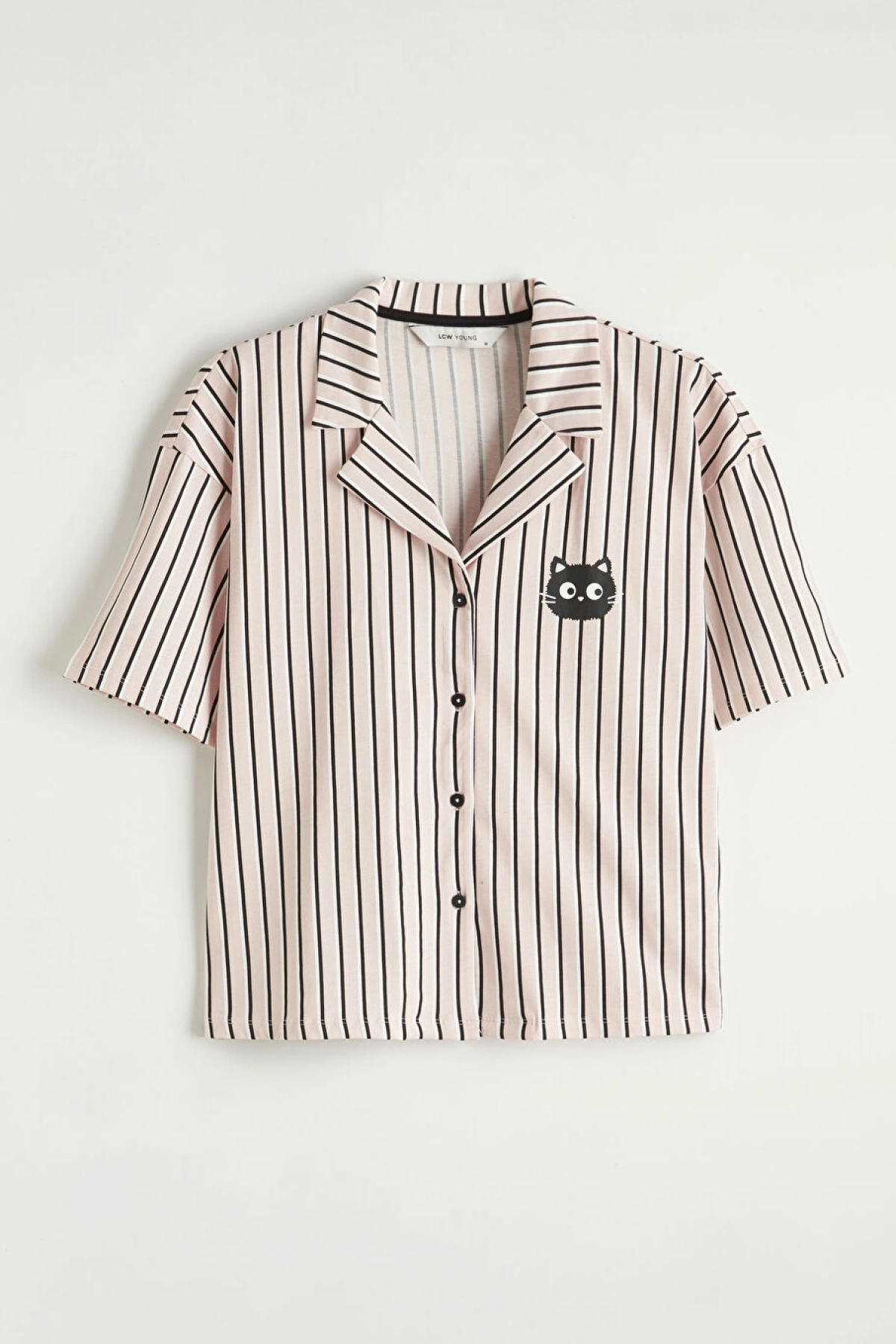 LCW Young Pembe Gömlek Yaka Çizgili Kadın Pijama Takım