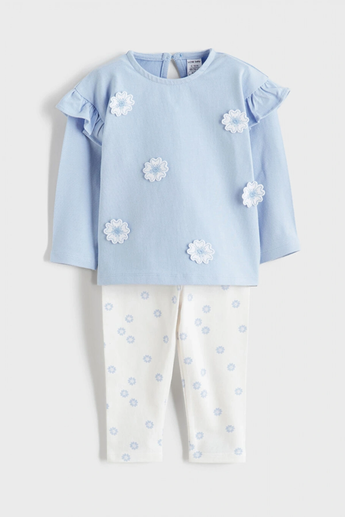 LCW baby Mavi Çiçek Nakışlı Kız Bebek Bluz Ve Tayt