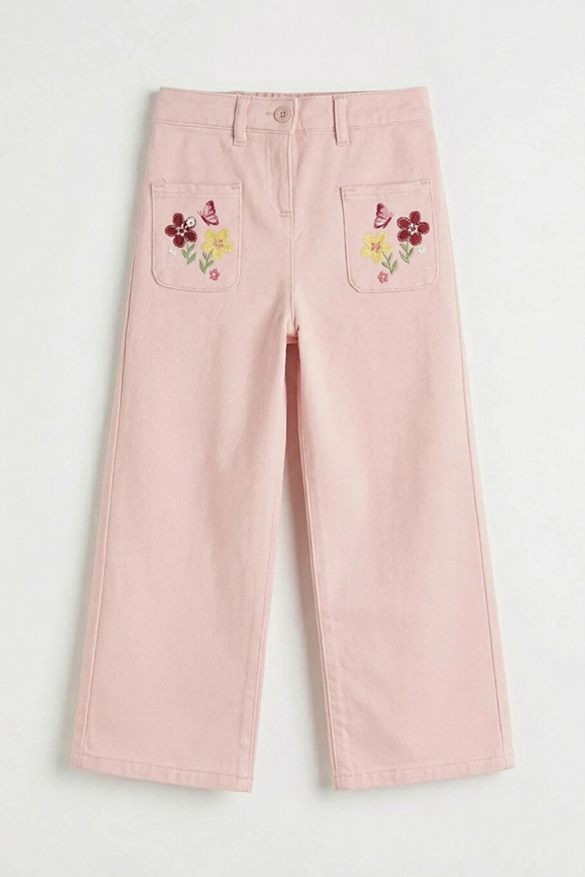 LCW Kids Pembe Beli Lastikli Çiçekli Kız Çocuk Pantolon