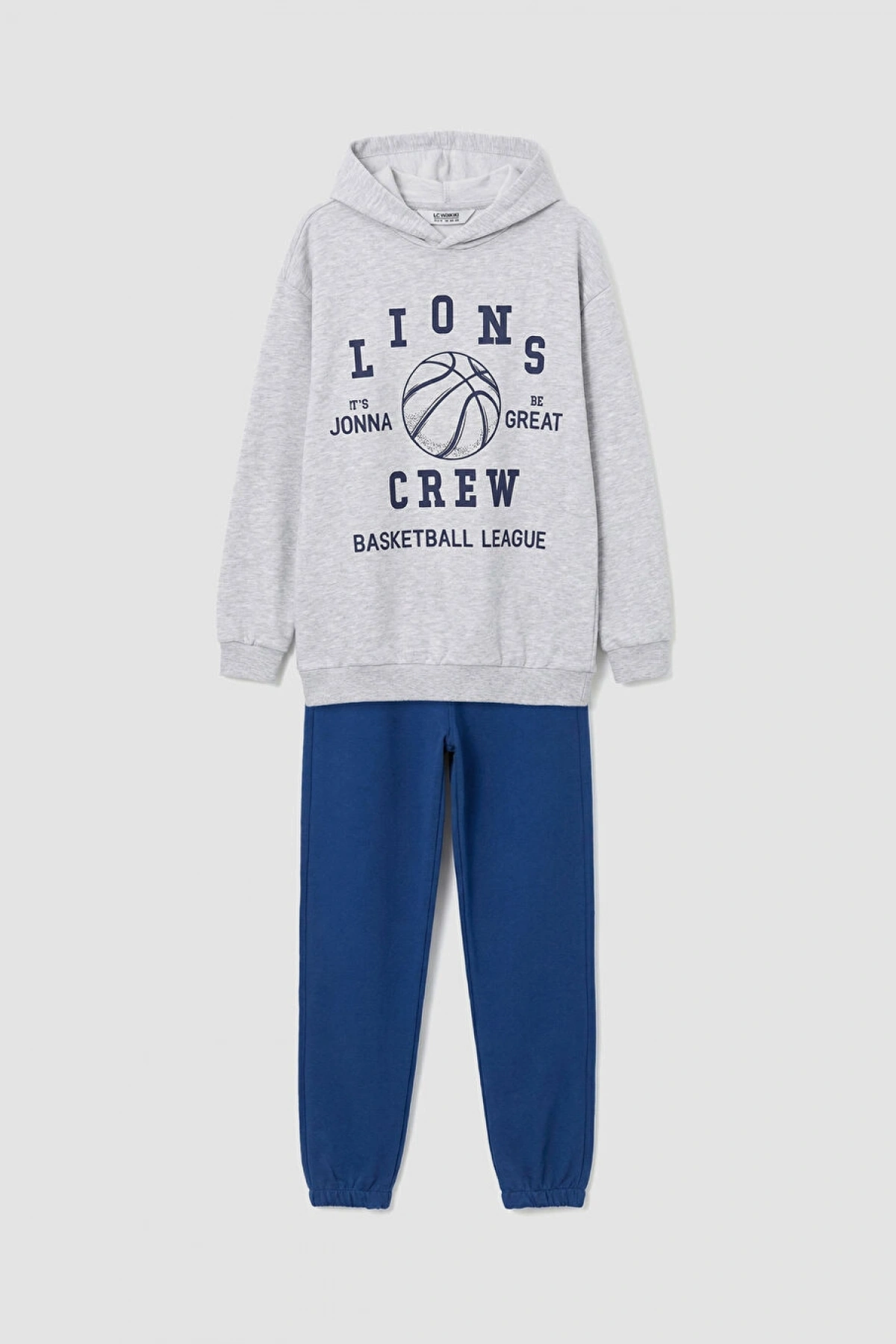LCW Kids Gri Erkek Çocuk Kapüşonlu Baskılı Eşofman Takımı