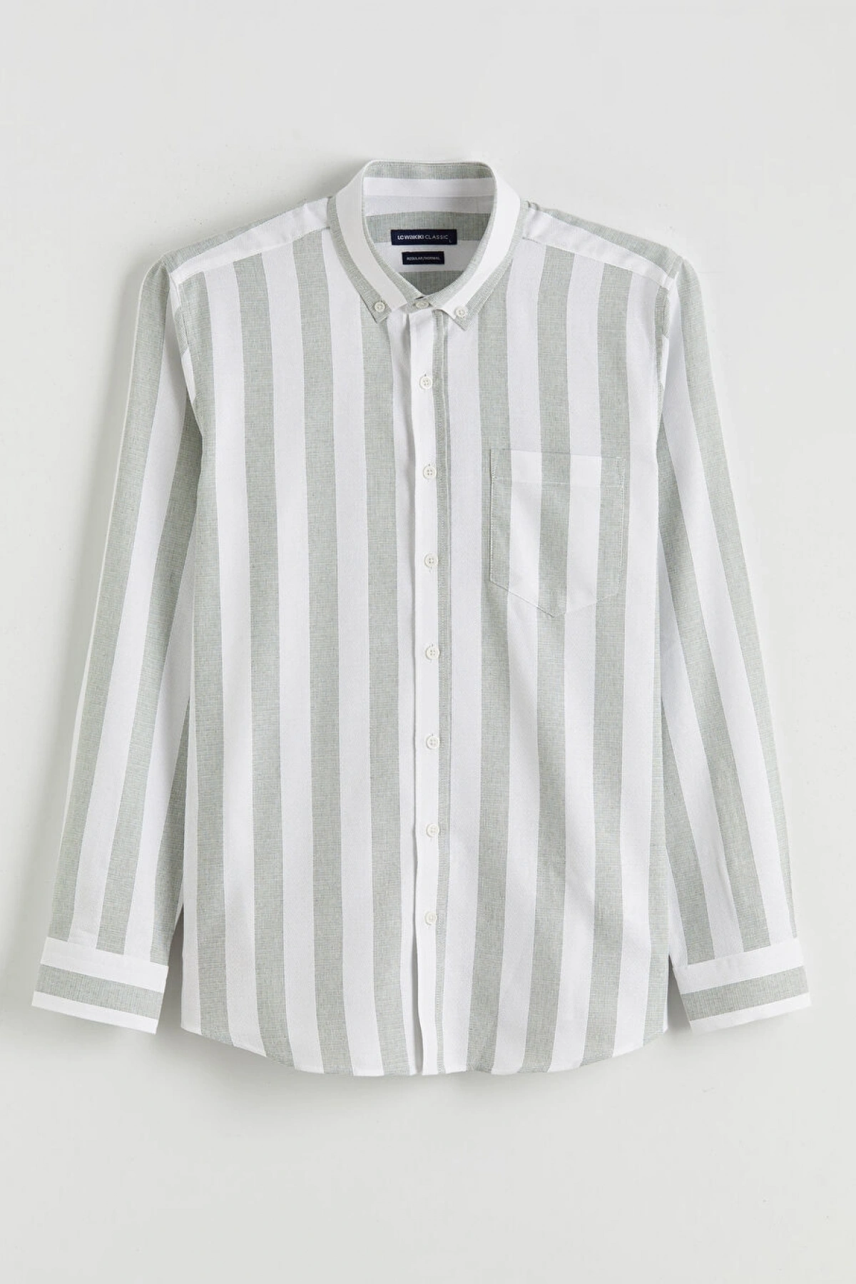 LCWAIKIKI Classic Yeşil Regular Fit Çizgili Armürlü Erkek Gömlek