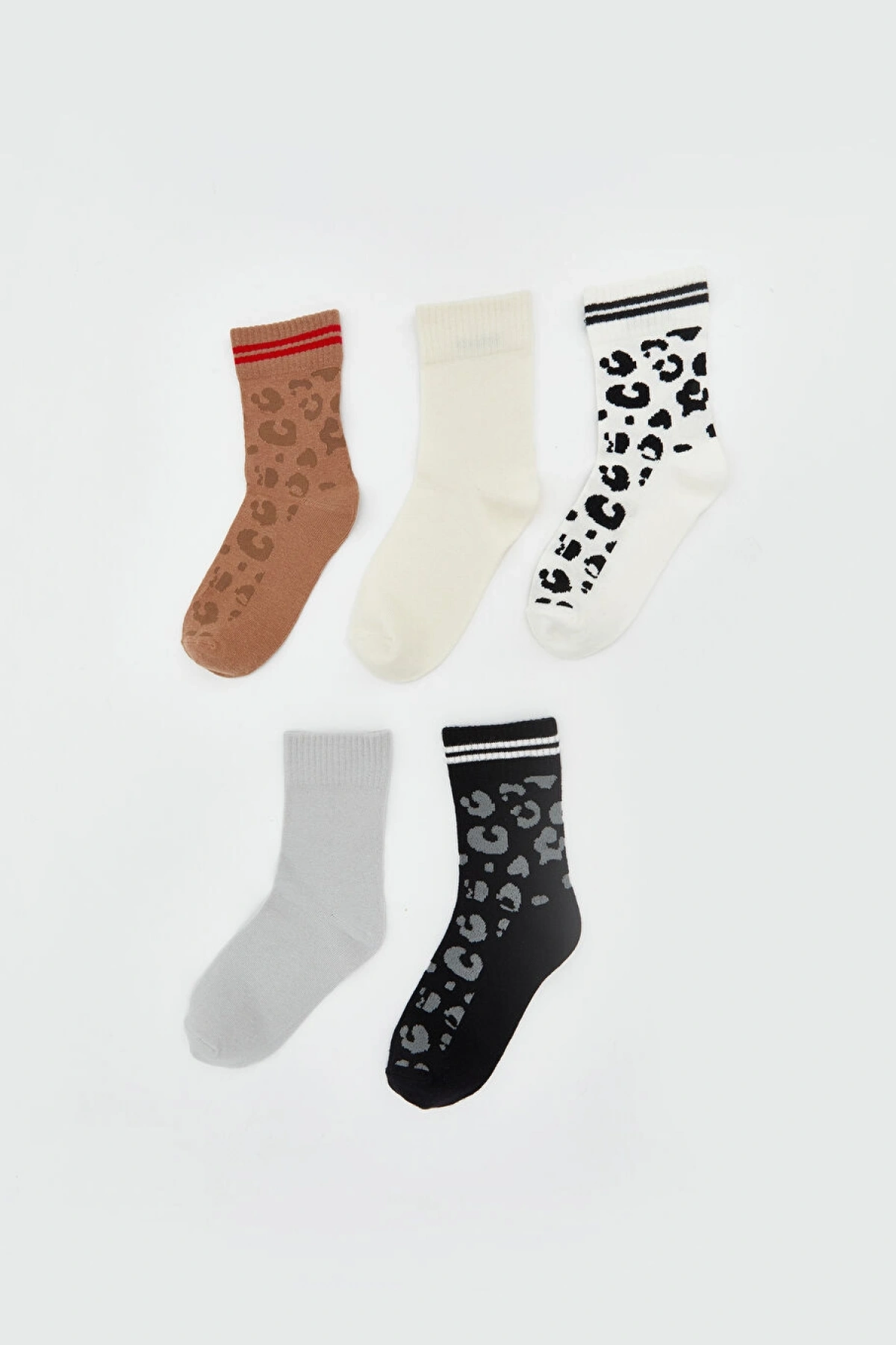 LCW DREAM Kahverengi Leopar Desenli Kadın Soket Çorap 5li