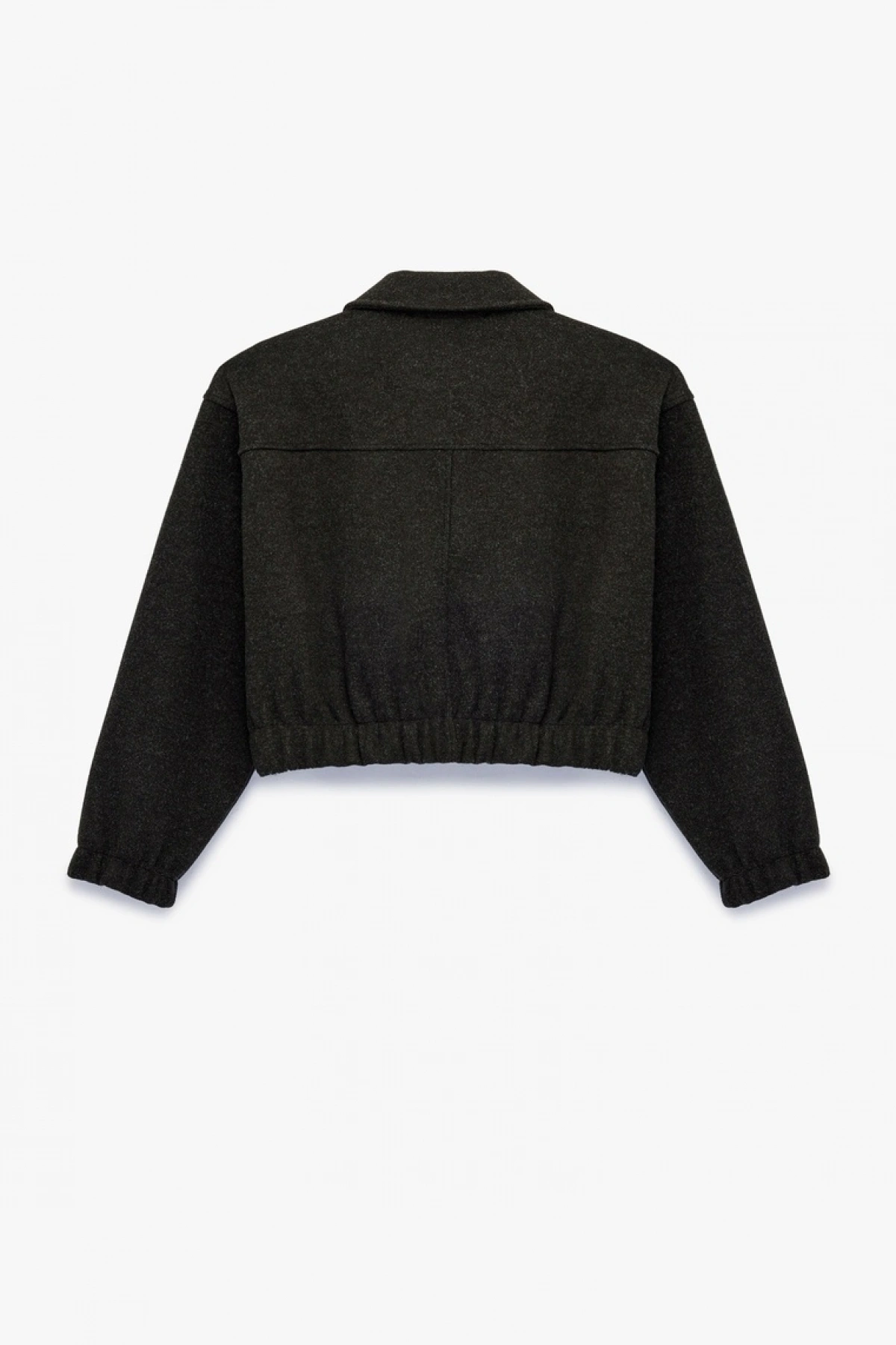 Uzun Kollu Cepli Fermuarlı Crop Bomber Ceket