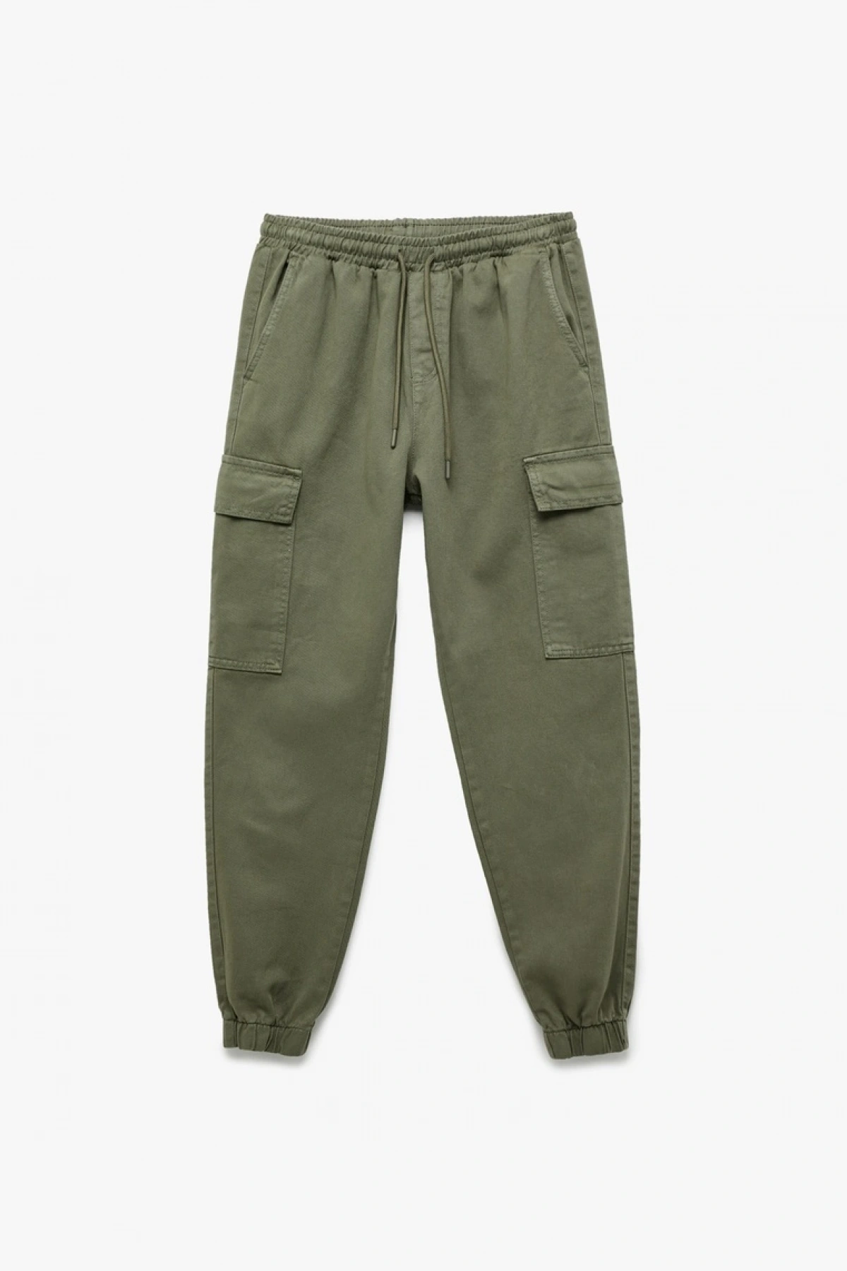 Beli Bağcıklı Kargo Cep Detaylı Pamuklu Rahat Kesim Gabardin Jogger Pantolon
