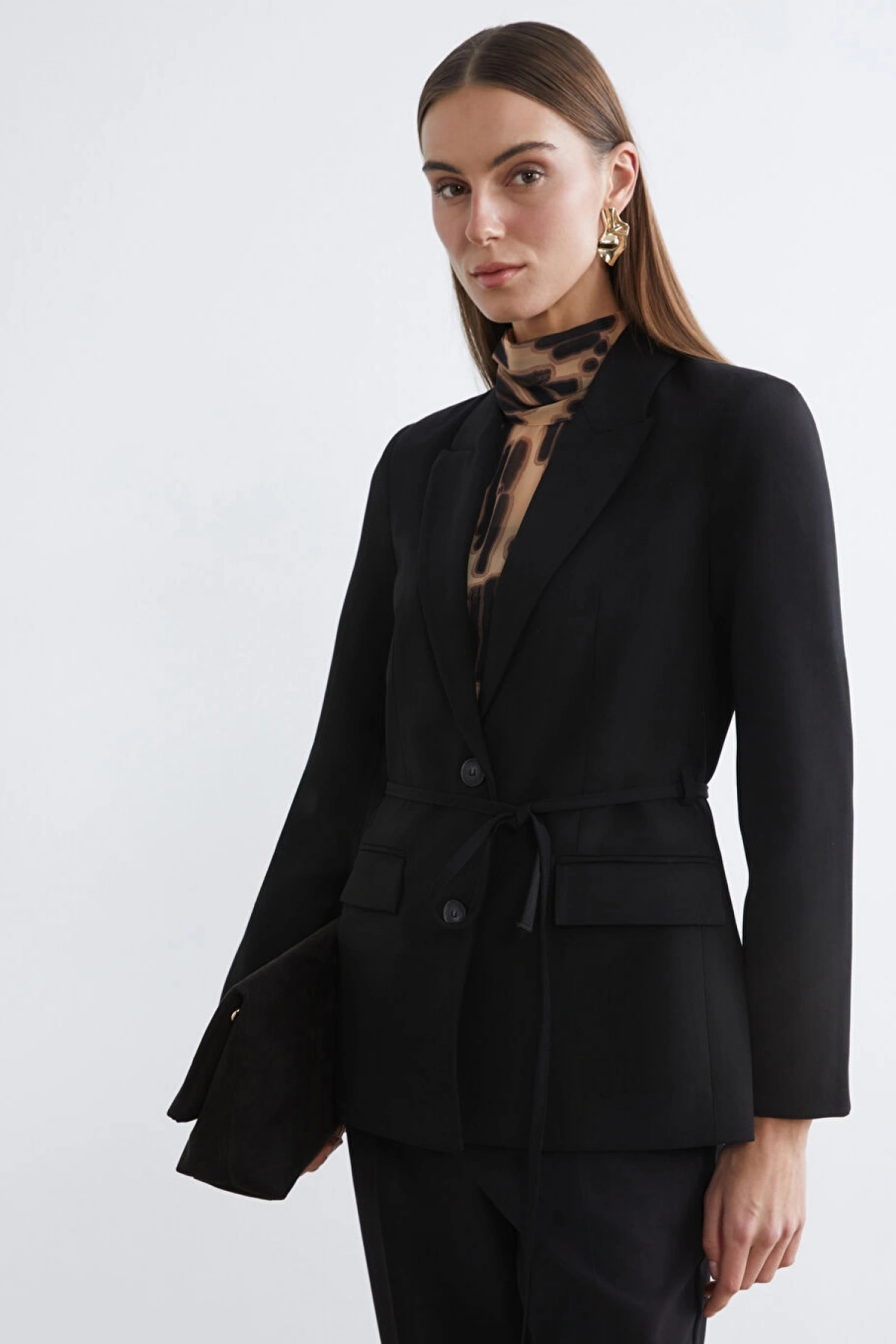 LCWAIKIKI Classic Siyah Beli Kuşaklı Kadın Blazer Ceket