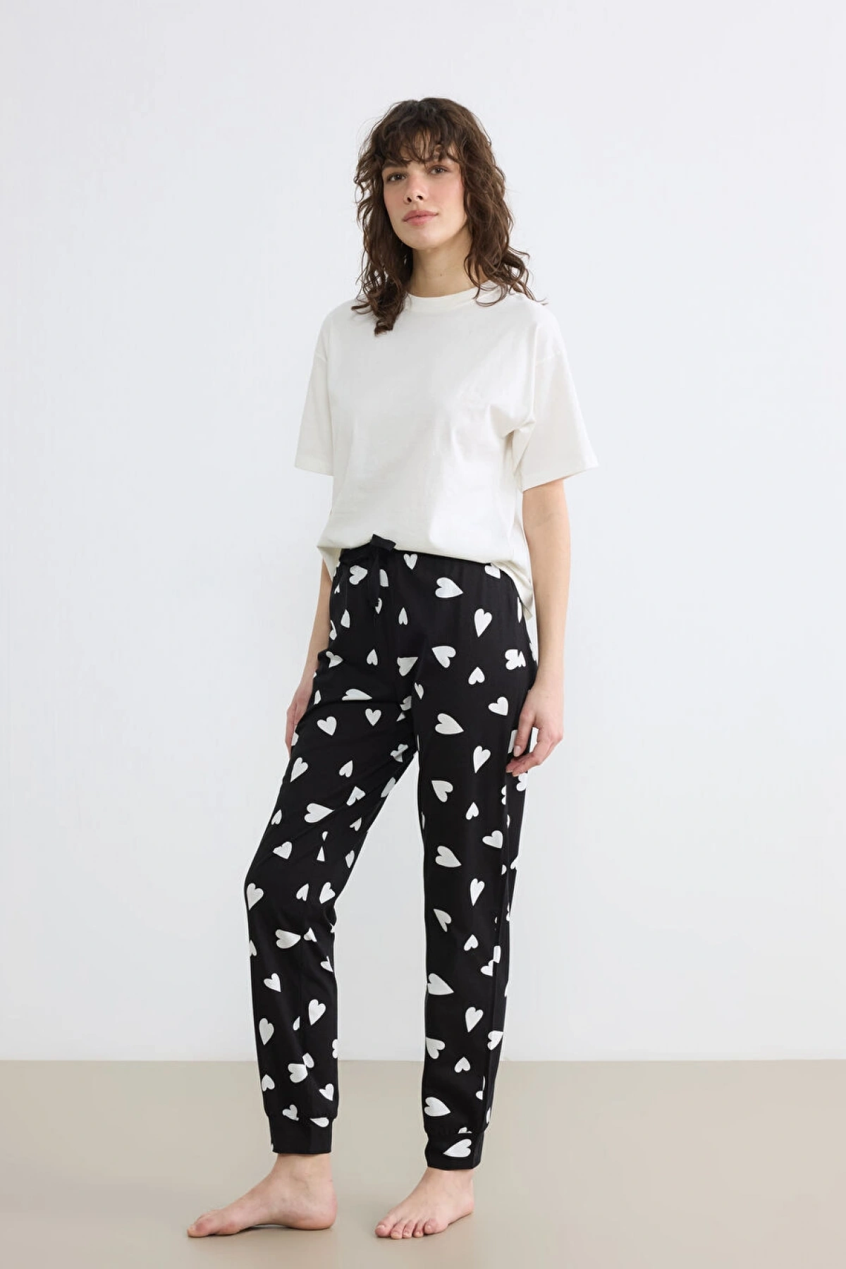 LCW DREAM Siyah Kalp Desenli Kadın Jogger Pijama Alt