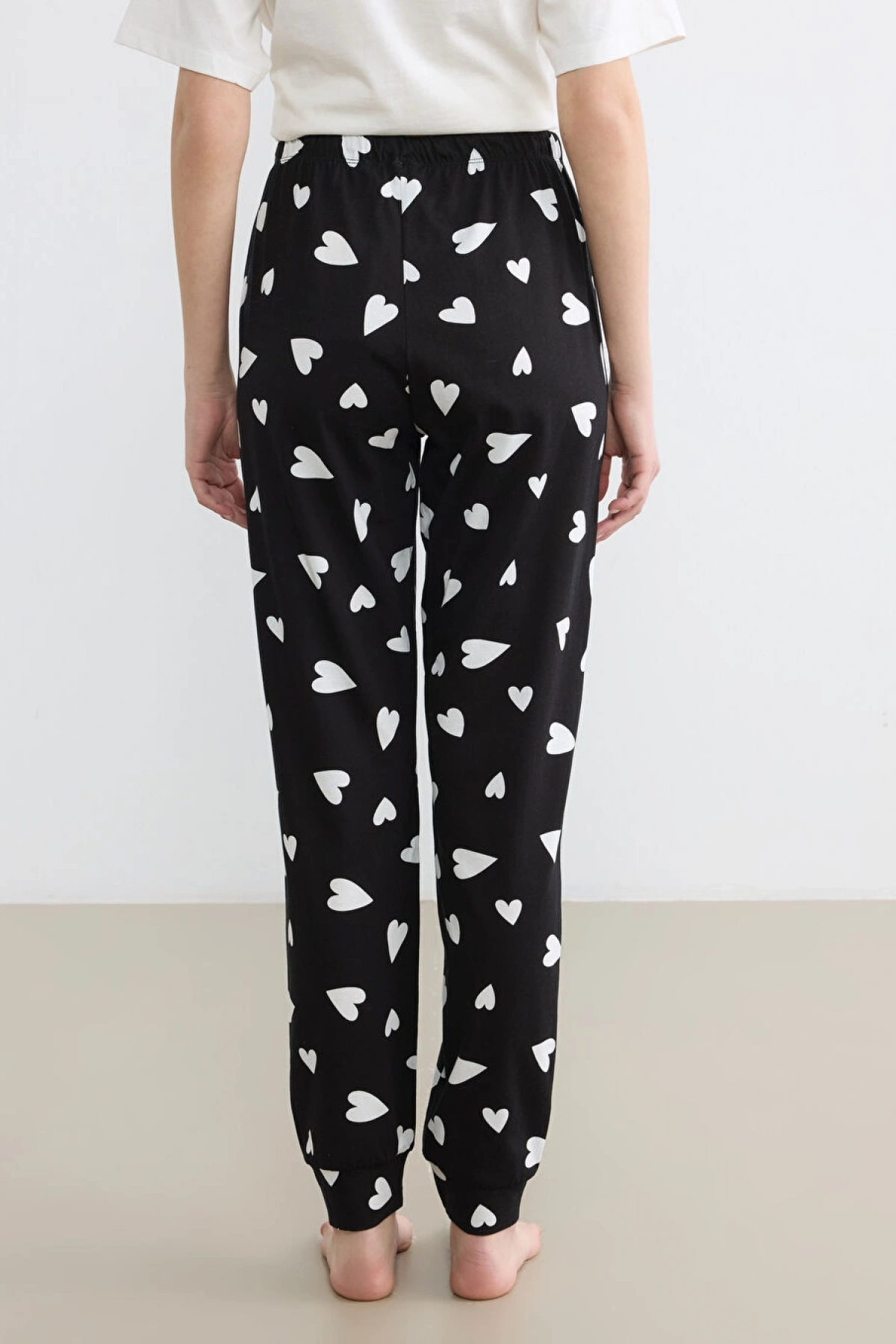 LCW DREAM Siyah Kalp Desenli Kadın Jogger Pijama Alt